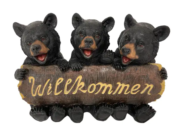 Dekofigur Willkommen Schild mit Bär 21 x 13 x 30 cm