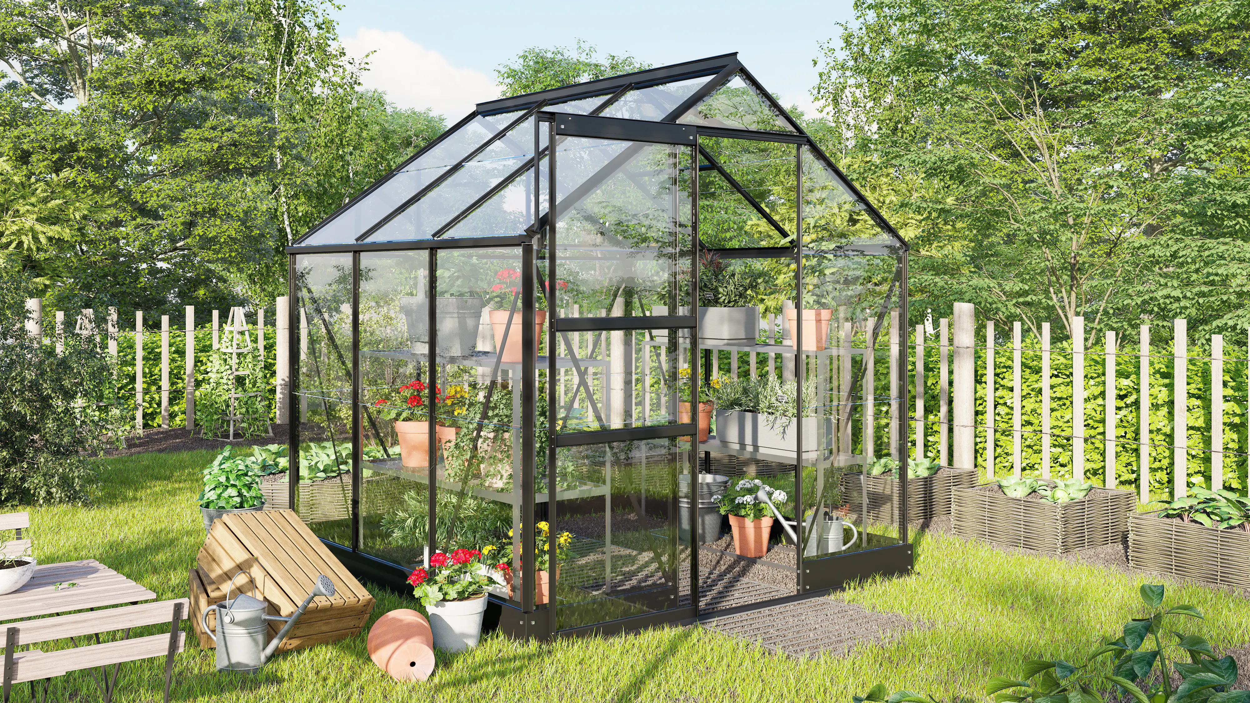 Vitavia Gewächshaus Eris 3800 ESG 3 mm schwarz 198 x 195 cm