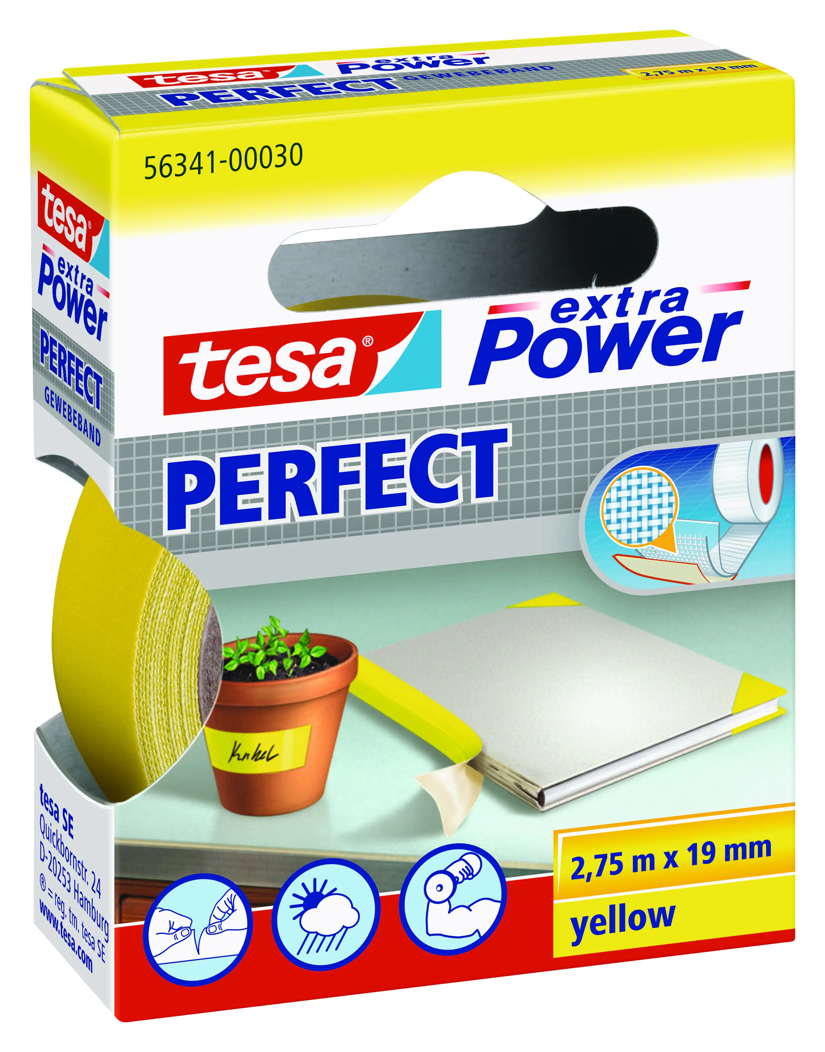 tesa extra Power Gewebeband Perfect 2,75 m x 19 mm, gelb tesa extra Power Gewebeband Perfect 2,75 m x 19 mm, gelb