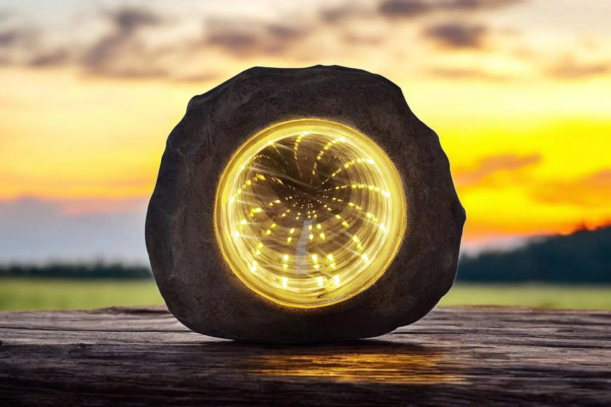 LED Solarleuchte Stein mit Dämmerungssensor grau-blau