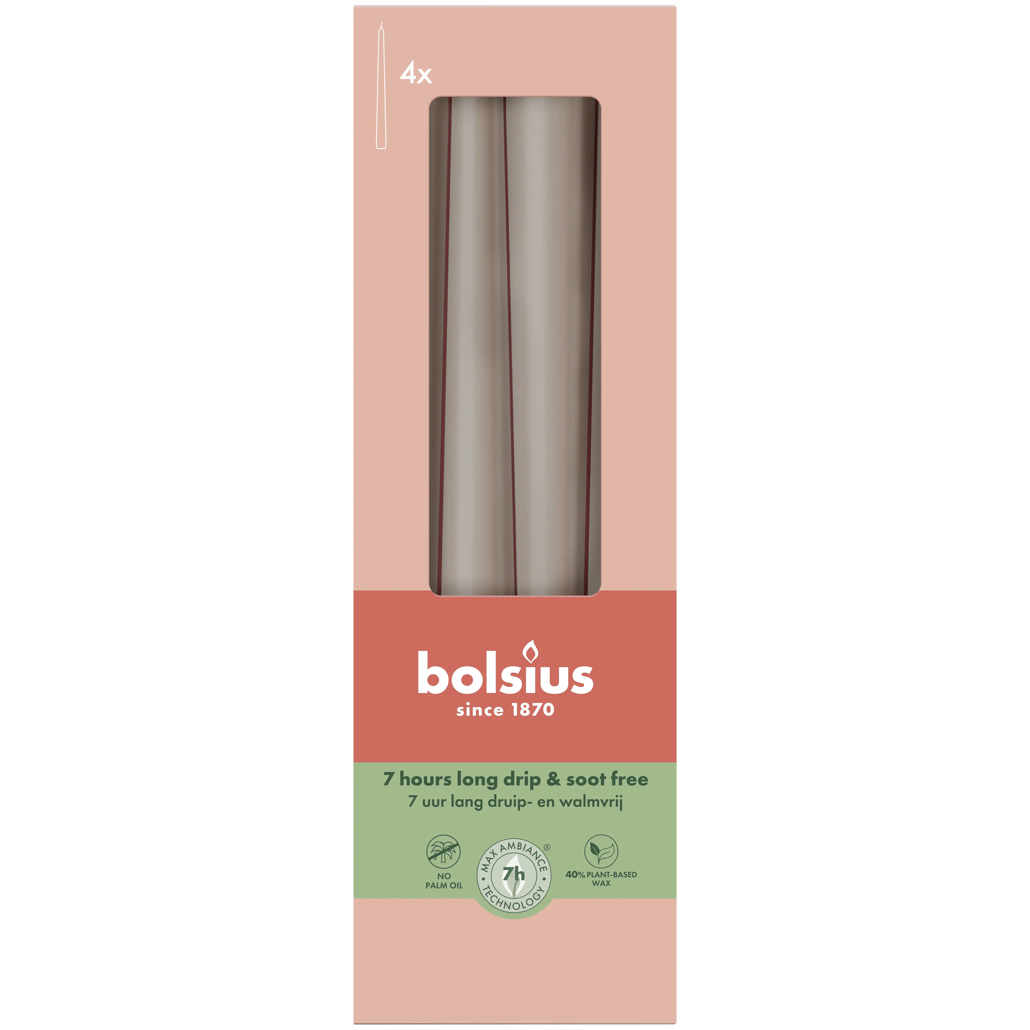 Bolsius Spitzkerzen helles taupe 24,5 cm Ø 2,4 cm 4 Stück