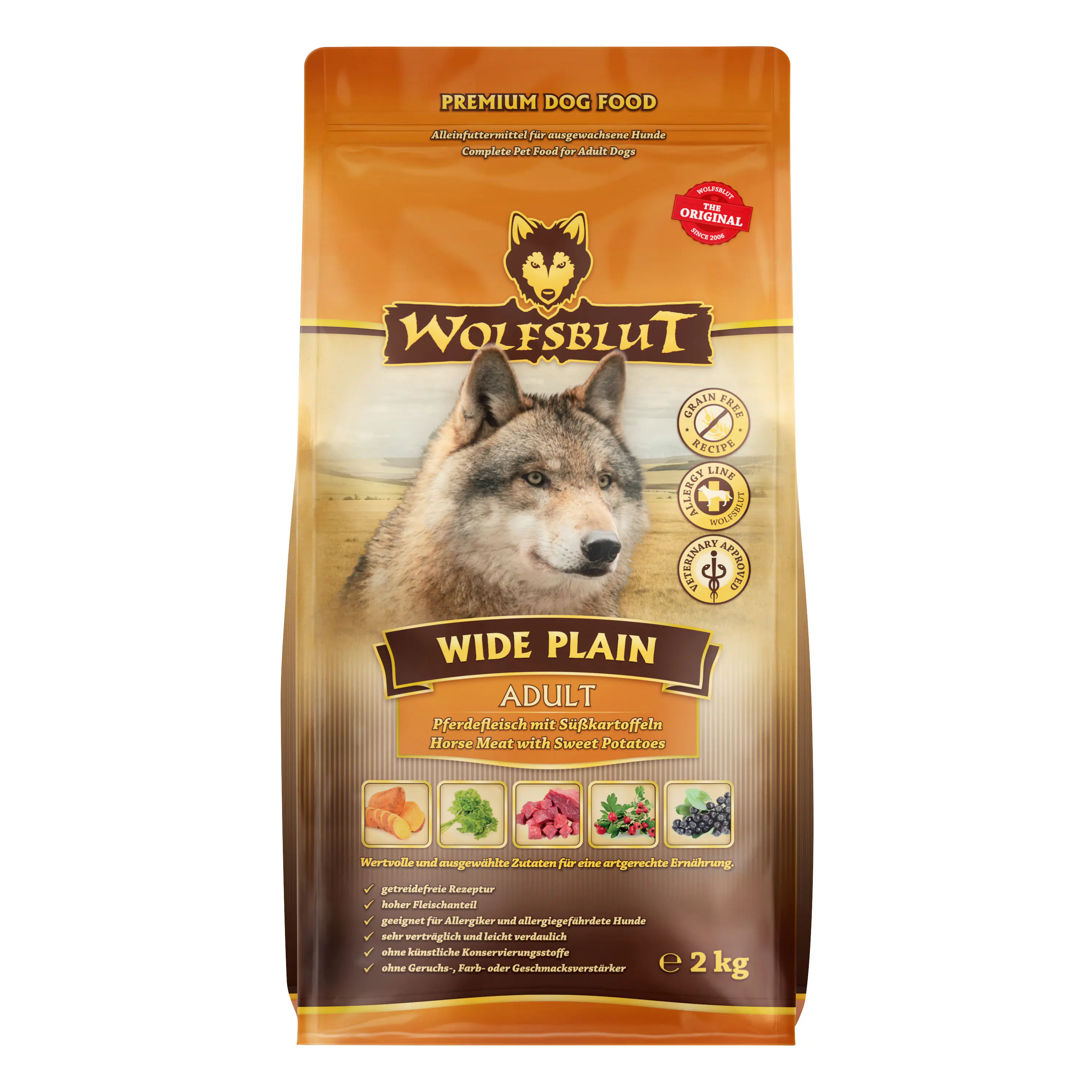 Wolfsblut Wide Plain Hundetrockenfutter Adult getreidefrei 2 kg Pferd