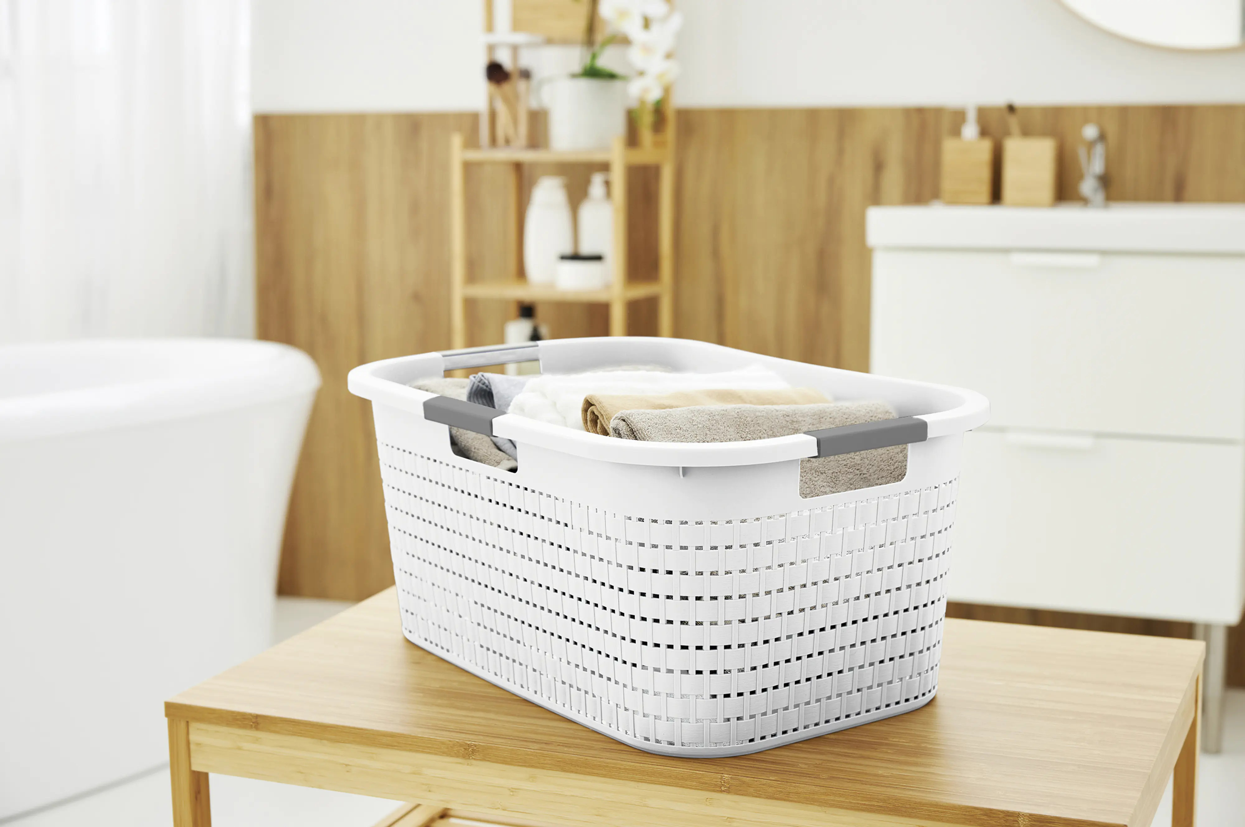 Rotho Wäschekorb Country, 40 l mistletoe weiß