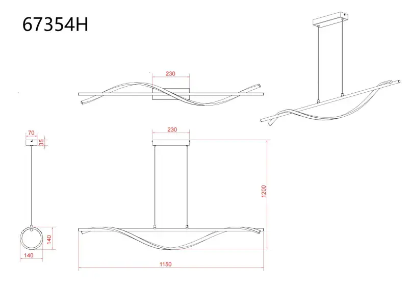 Globo Hängeleuchte Watkins 115 x 120 cm schwarz warmweiß