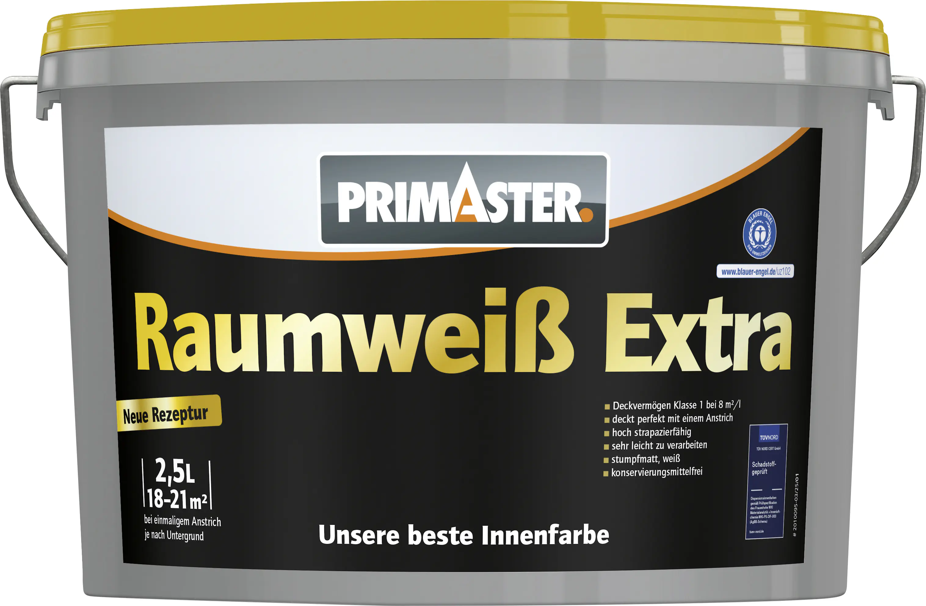 Primaster Raumweiß Extra Wandfarbe matt weiß konservierungsmittelfrei 2,5 L