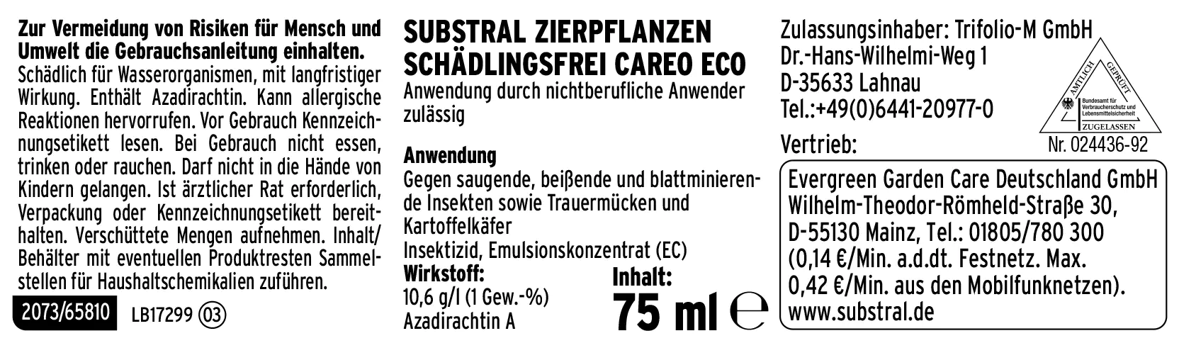 Substral Zierpflanzen Schädlingsfrei Careo Eco 75 ml