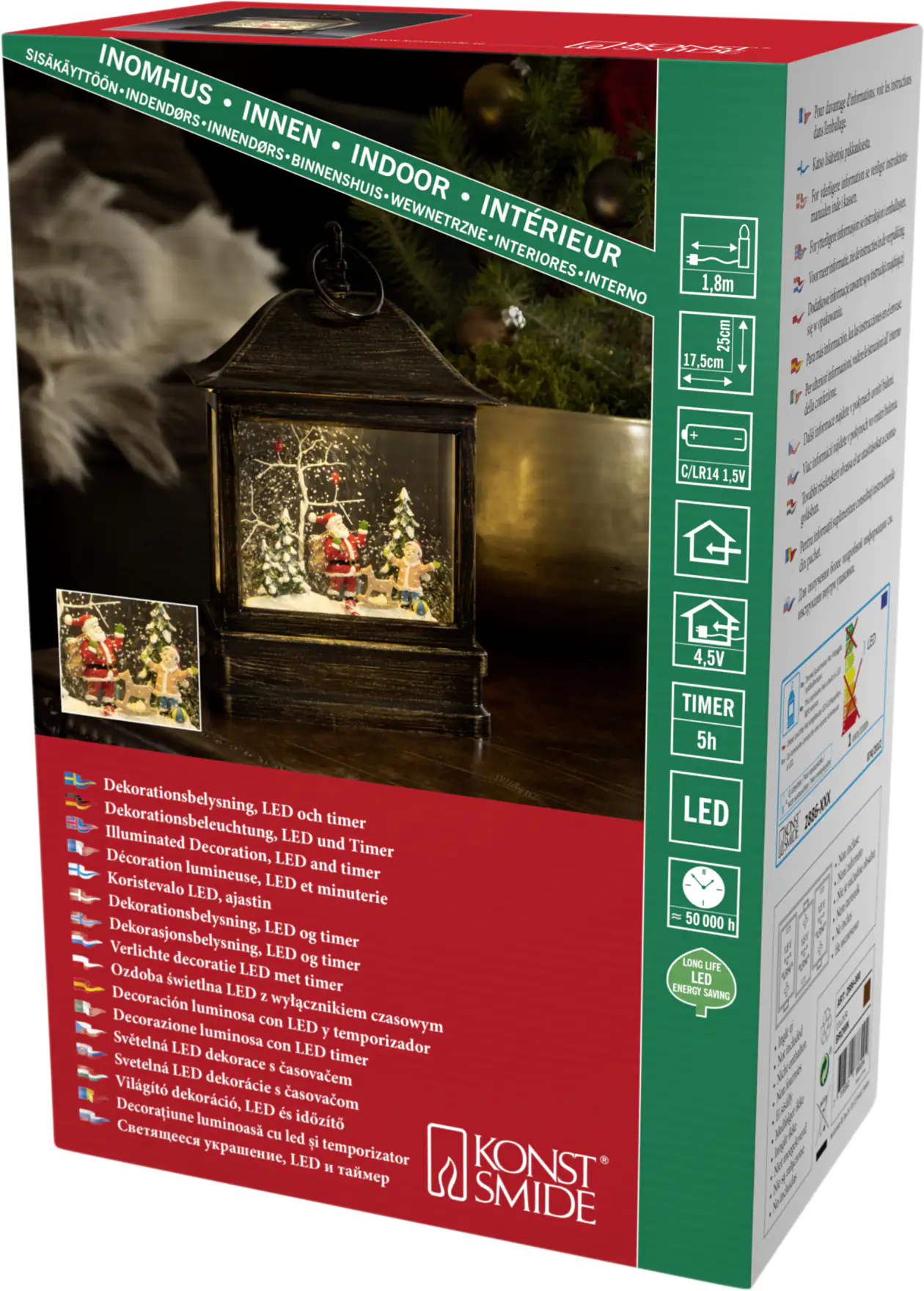 Konstsmide LED Schneelaterne mit Weihnachtsmann 8,5 x 17,5 x 25 cm