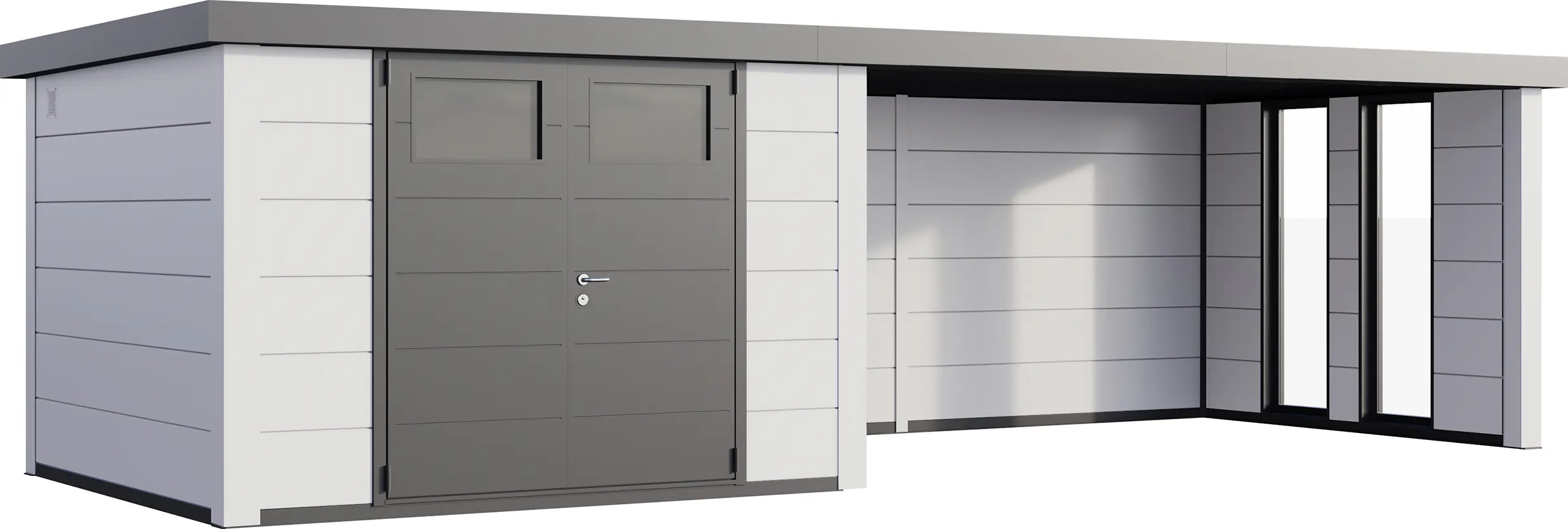 Telluria Gerätehaus Classico Lounge XL mit Fenstern 3330 rechts EW weiß 792 x 298 cm