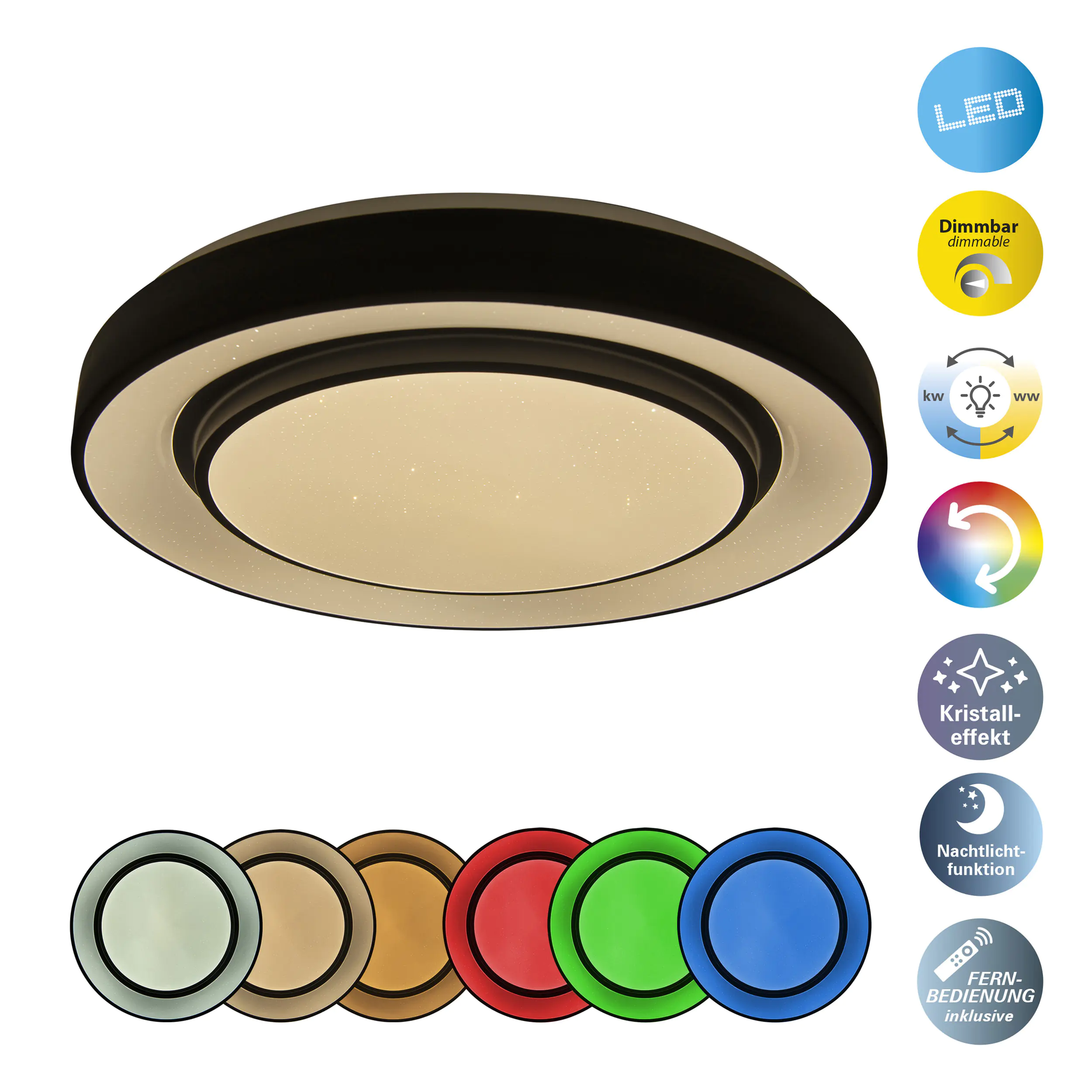 Light&More LED Deckenleuchte Monterey 45W Ø 47,5 cm, schwarz