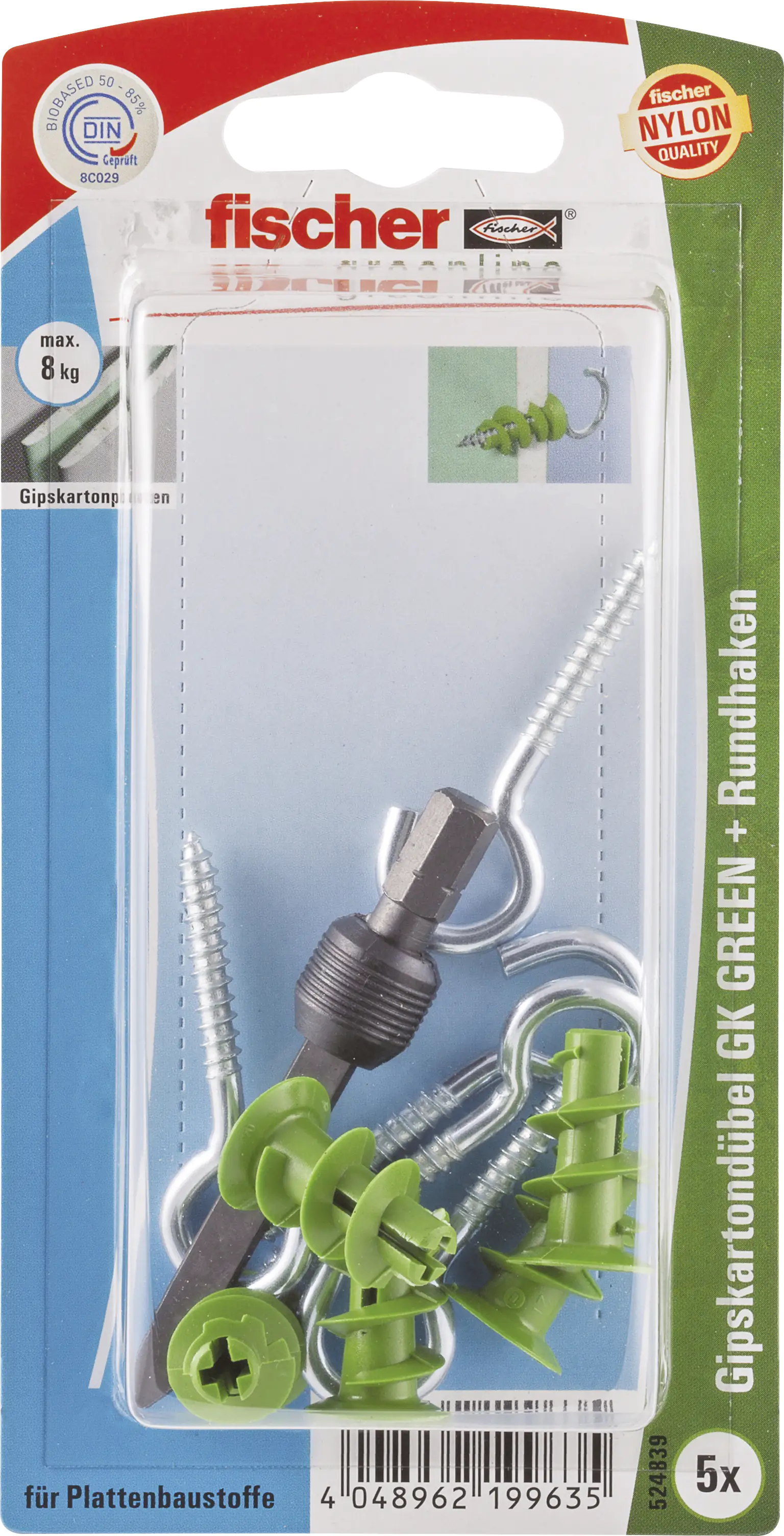 Fischer Gipskartondübel GK green RH 22 mm - 5 Stück