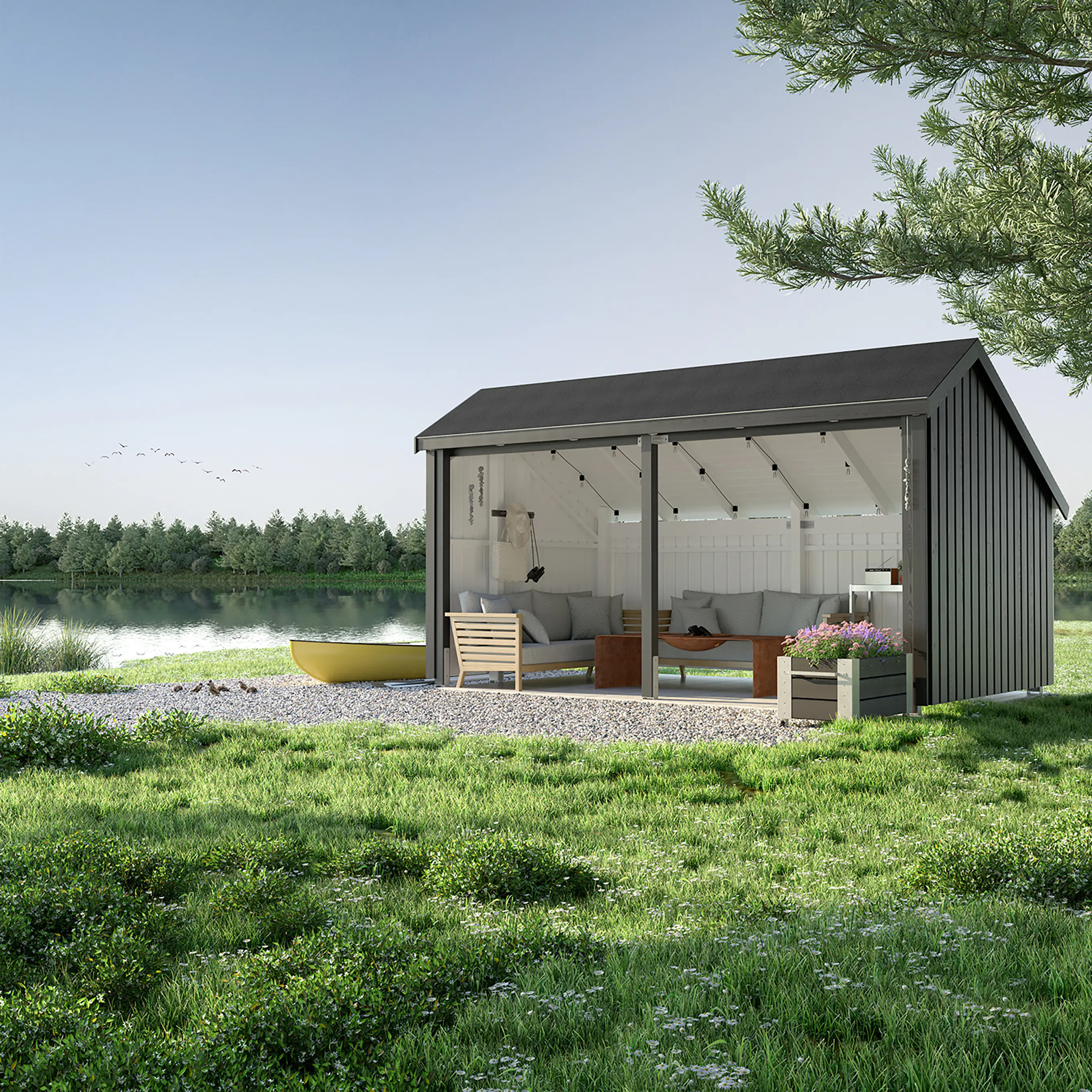 Plus Gartenhaus Multi 2 Module 416 x 238 cm natur offen