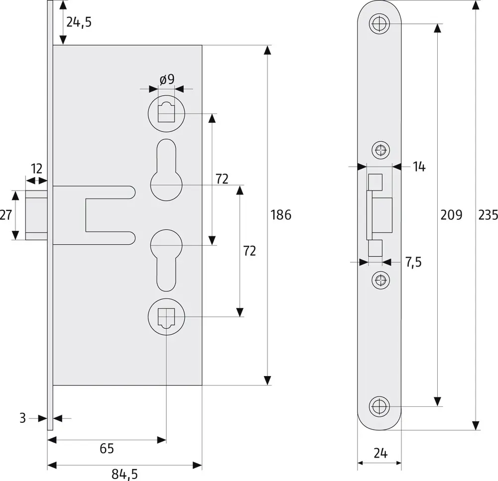 Abus Einsteckschloss PZ Feuerschutztüren Abus Einsteckschloss PZ Feuerschutztüren