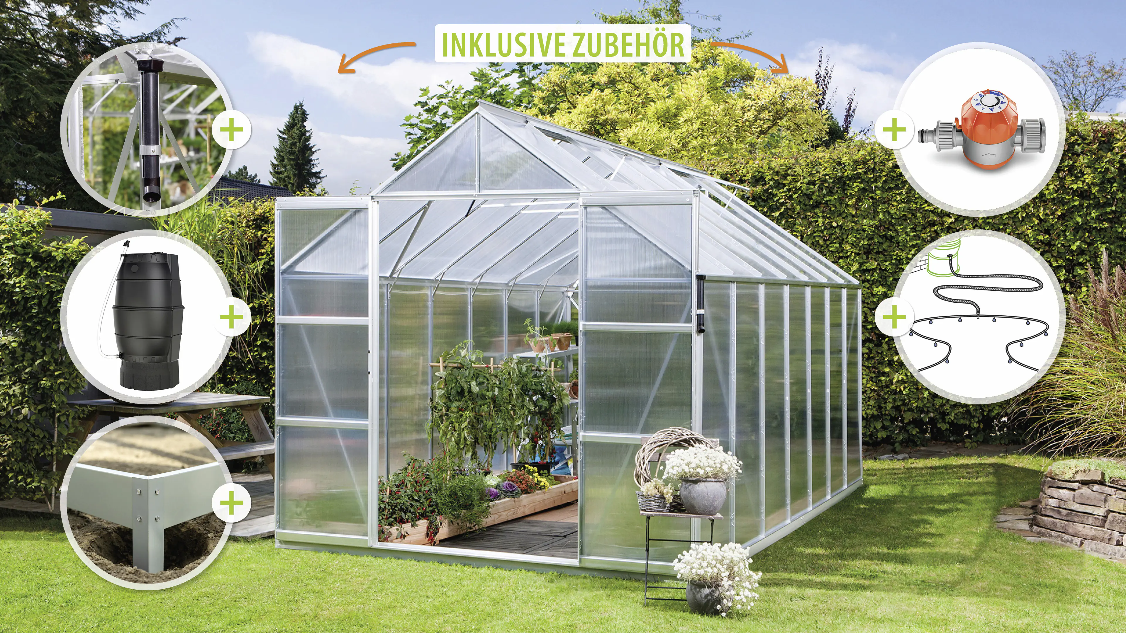 Vitavia Gewächshaus-Set Uranus 11500 HKP 4 mm alu 254 x 441 cm 