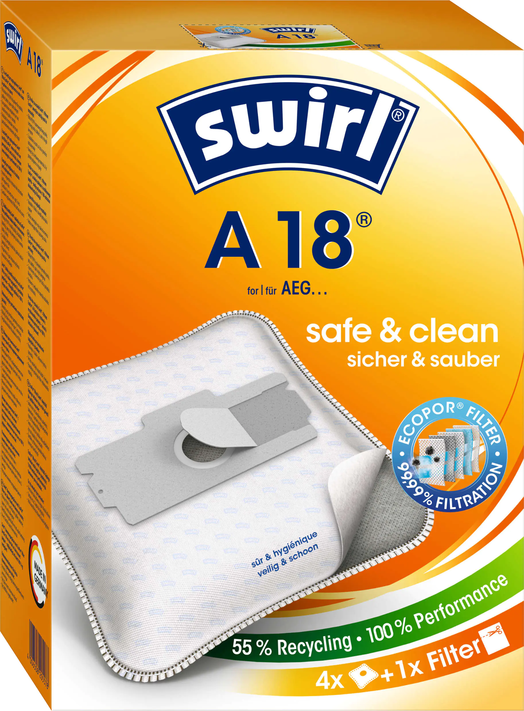 Swirl A 18 EcoPor Staubsaugerbeutel 4 Staubbeutel + 1 Filter Swirl A 18 EcoPor Staubsaugerbeutel 4 Staubbeutel + 1 Filter