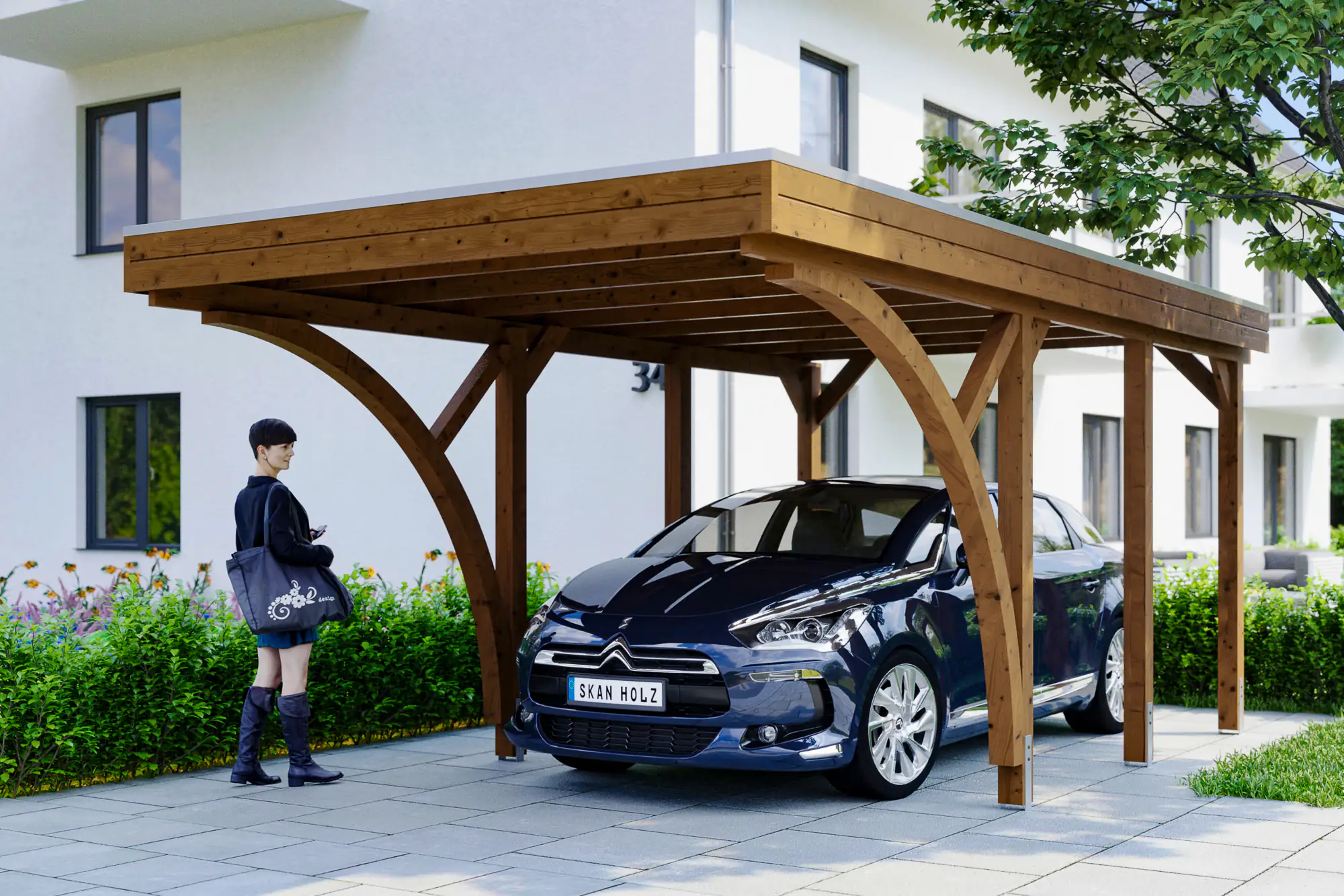 4018211035298 SKAN HOLZ Friesland Carport Set 6 314 x 555 cm, lasiert in Nussbaum