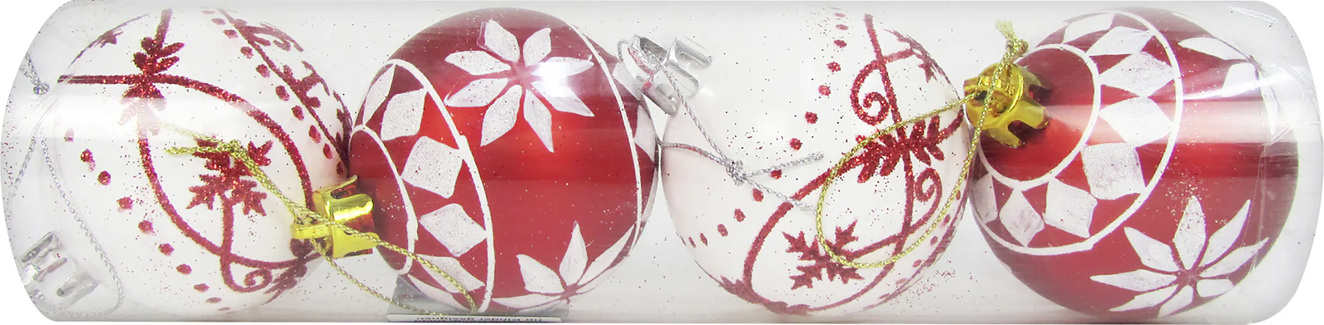 Weihnachtskugeln aus Kunststoff Ø 6 cm rot-weiß 4 Stück