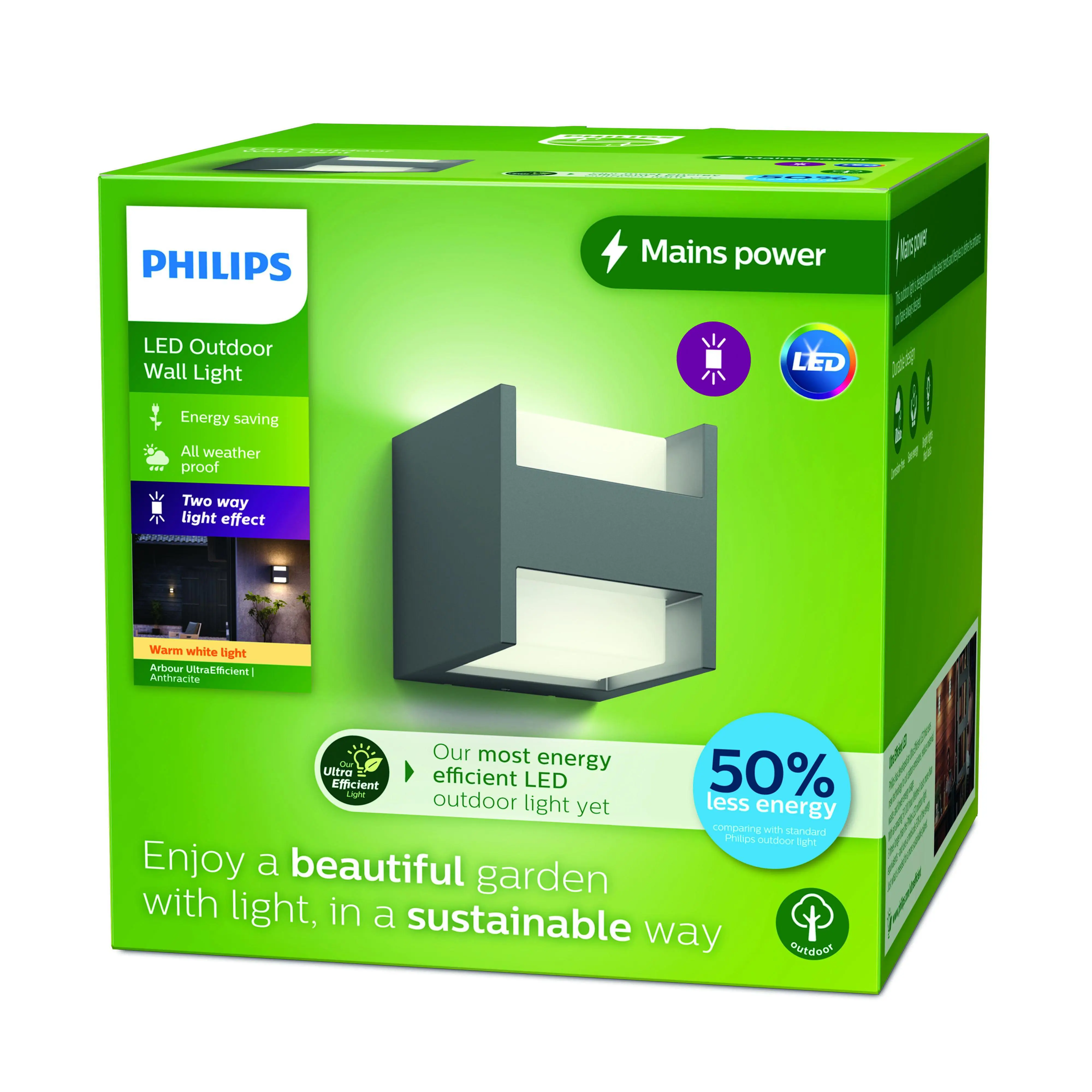 Philips LED Außenwandleuchte Arbour up/down anthrazit warmweiß