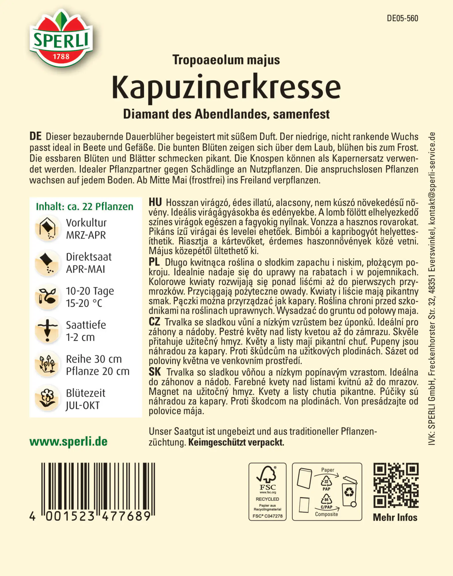 Sperli Kapuzinerkresse Diamant des Abendlandes