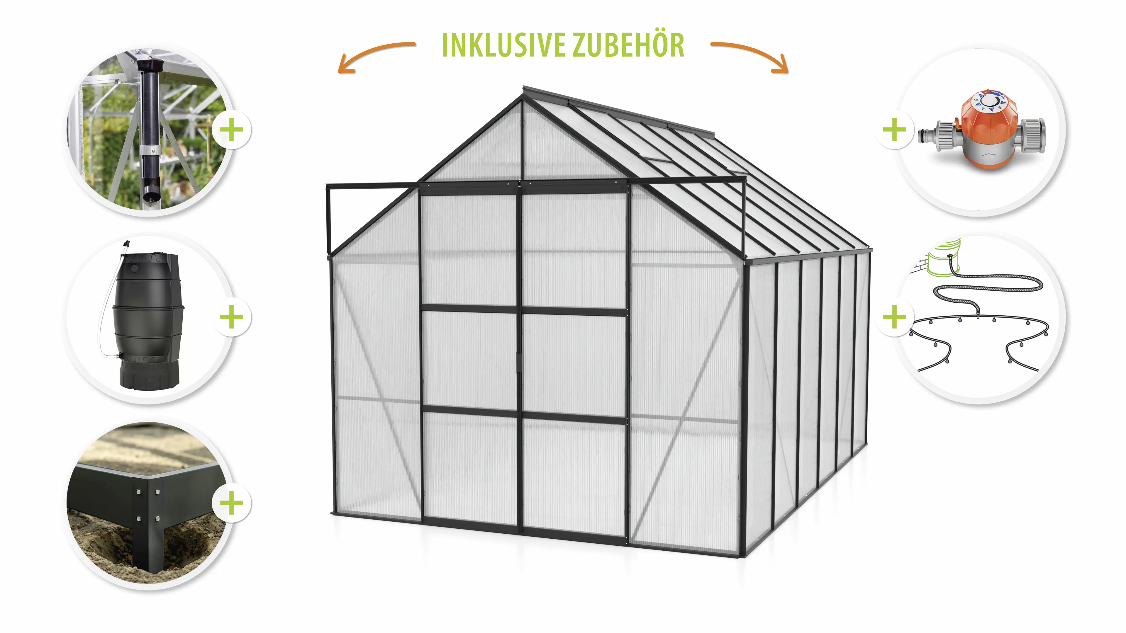 Vitavia Gewächshaus-Set Uranus 9900 HKP 6 mm schwarz 254 x 379 cm 