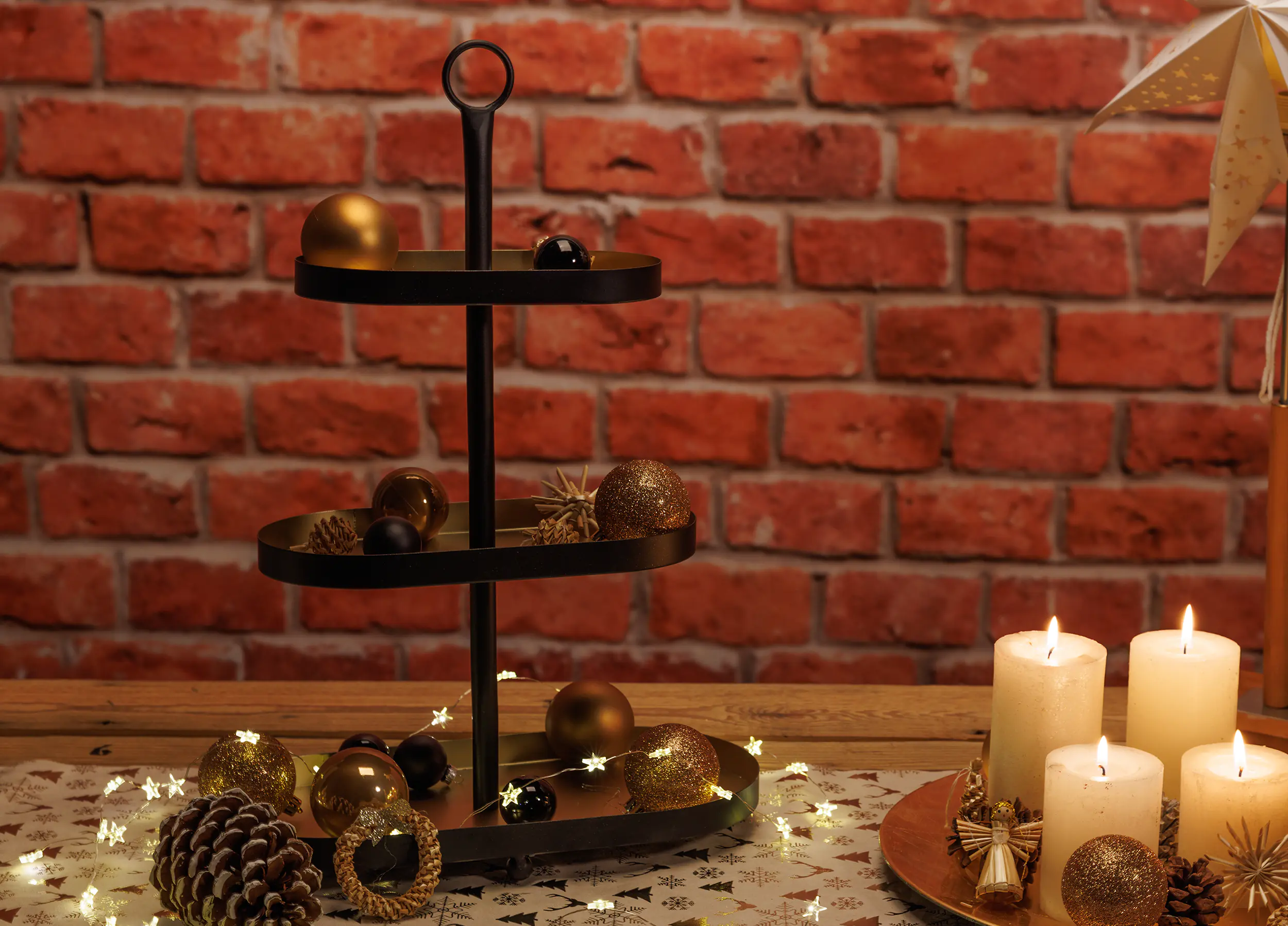TrendLine Deko Eisen Etagère 50 x 18 x 35 cm schwarz-gold