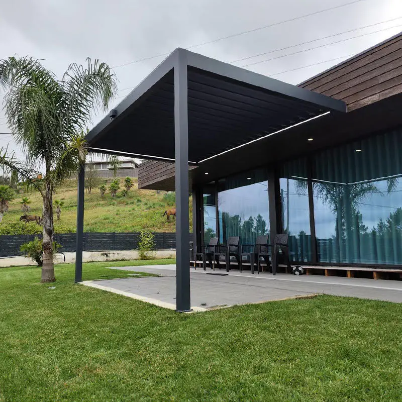 Lamellen Terrassenüberdachung 400 x 406,7 x 273 cm grau