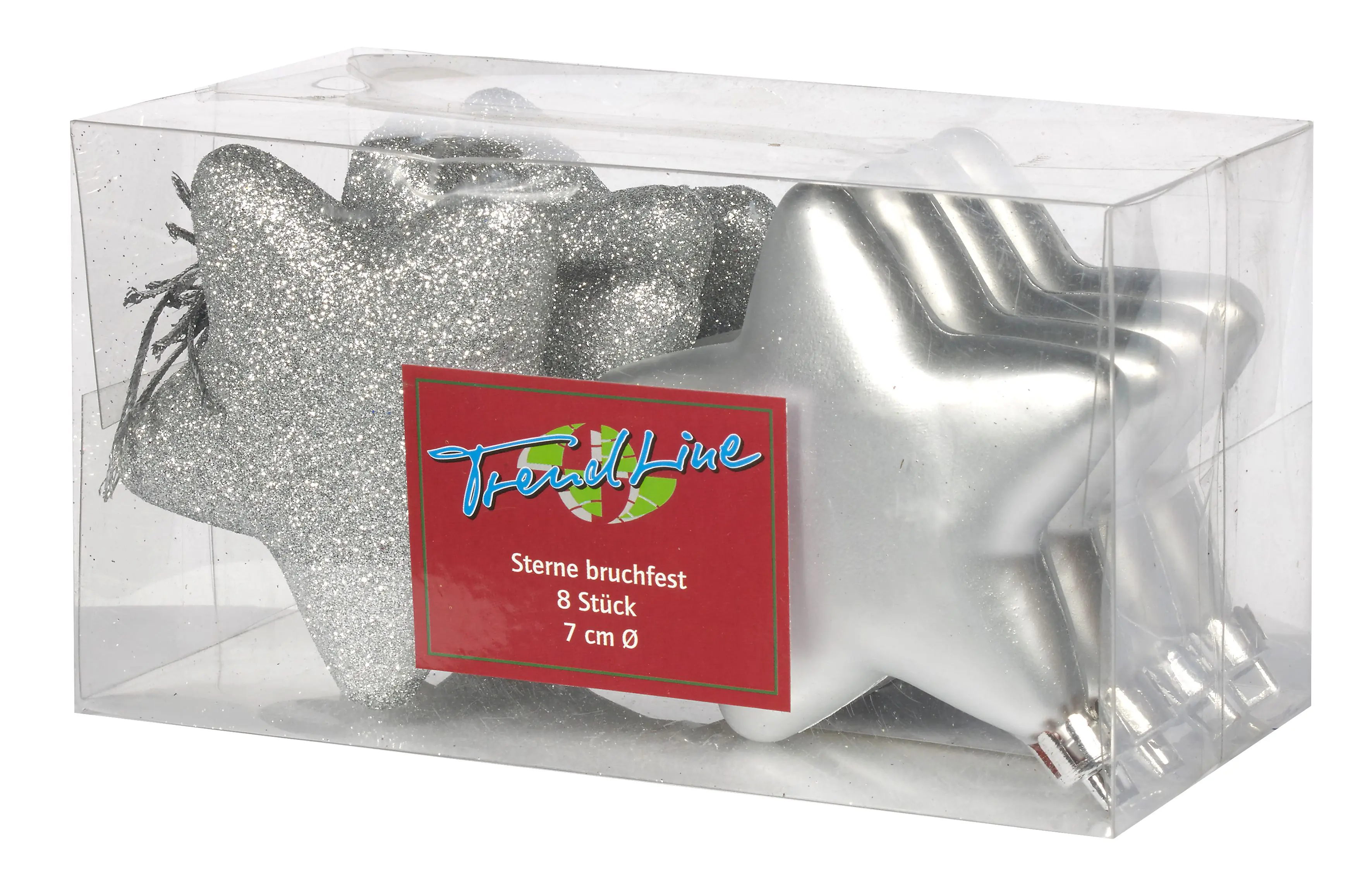 TrendLine Weihnachtskugeln Sterne bruchfest, langlebig 7 cm silber 8 Stück