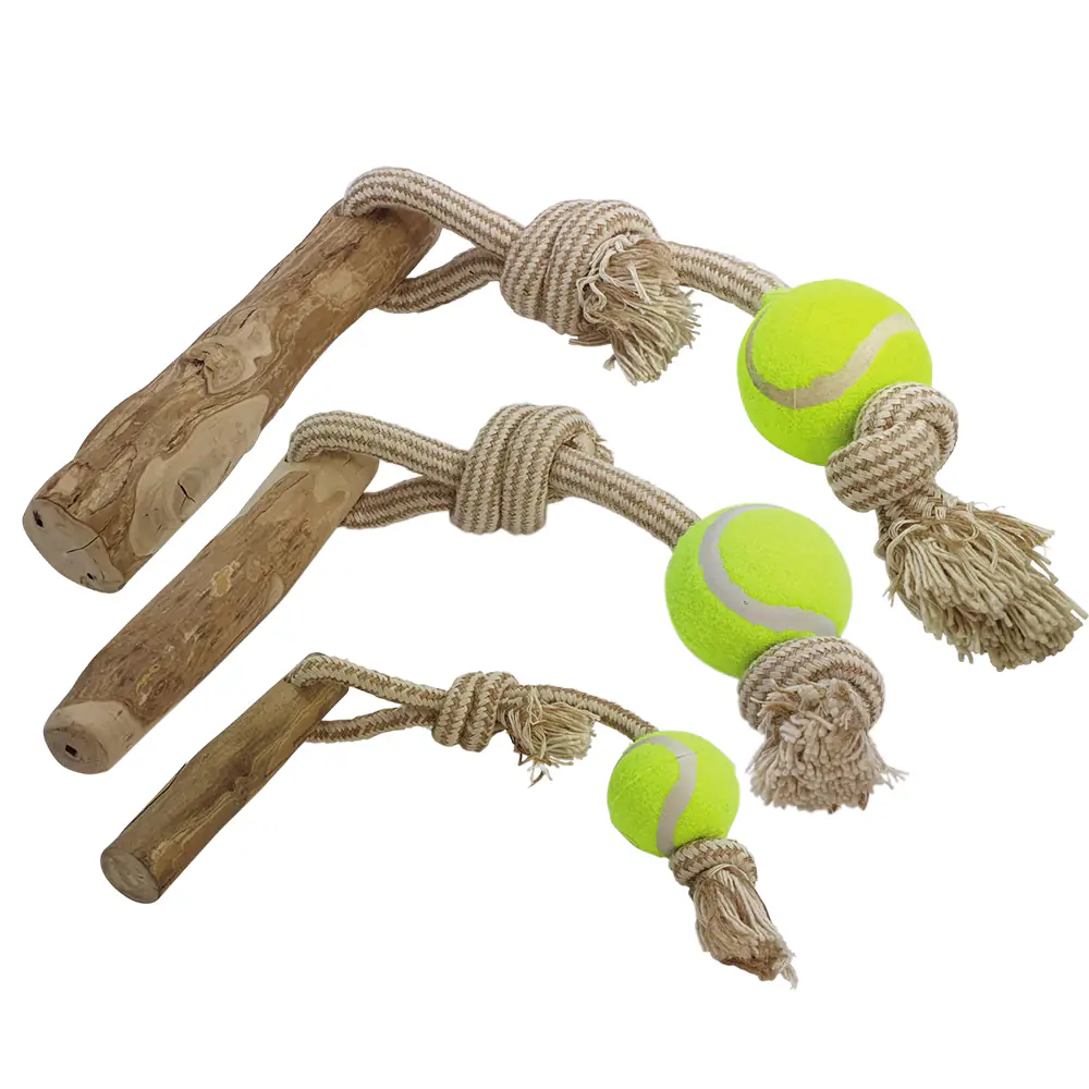 Nobby Hundespielzeug Kaffeeholz mit Seil und Ball ca. 48 cm