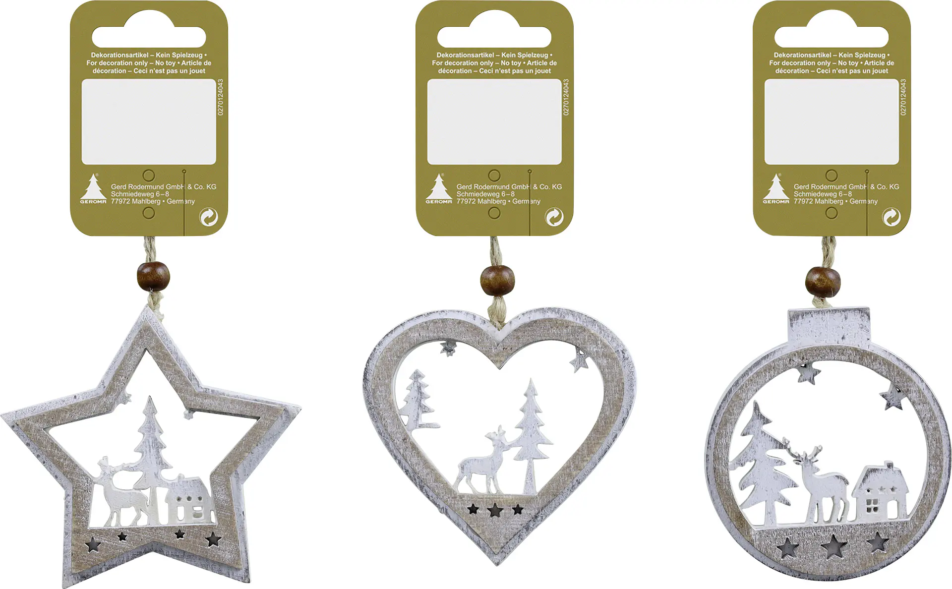 Dekohänger Weihnachten Holz 7 cm weiß-natur 