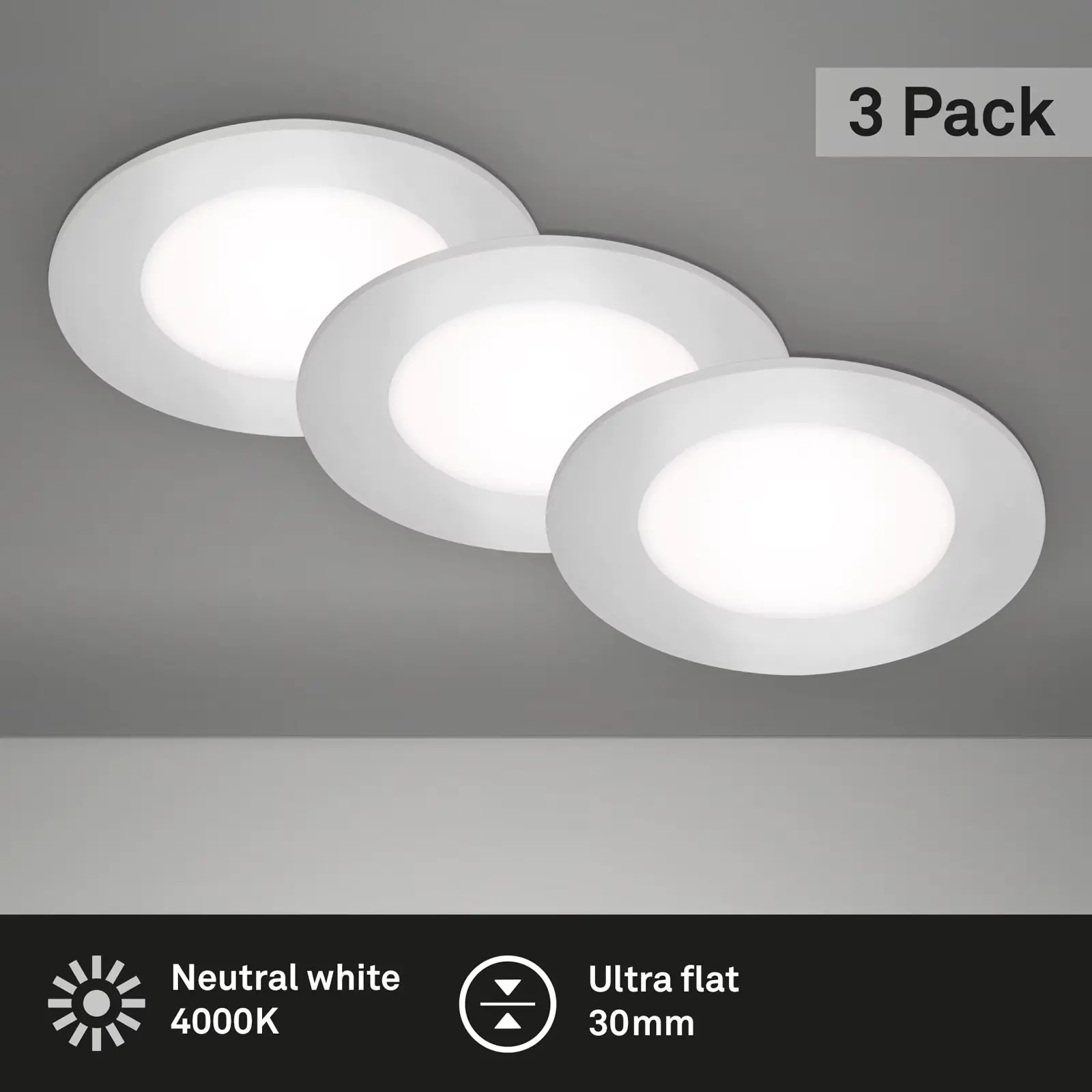 Di-Ka LED Einbauleuchte Slank 3er Set chrom-matt Ø 8,5 cm 3W, neutralweiß