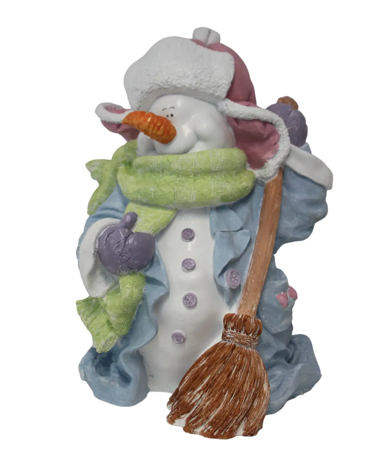 Figur Schneemann mit Besen groß, Polyresin 67 x 50 x 50 cm pastell