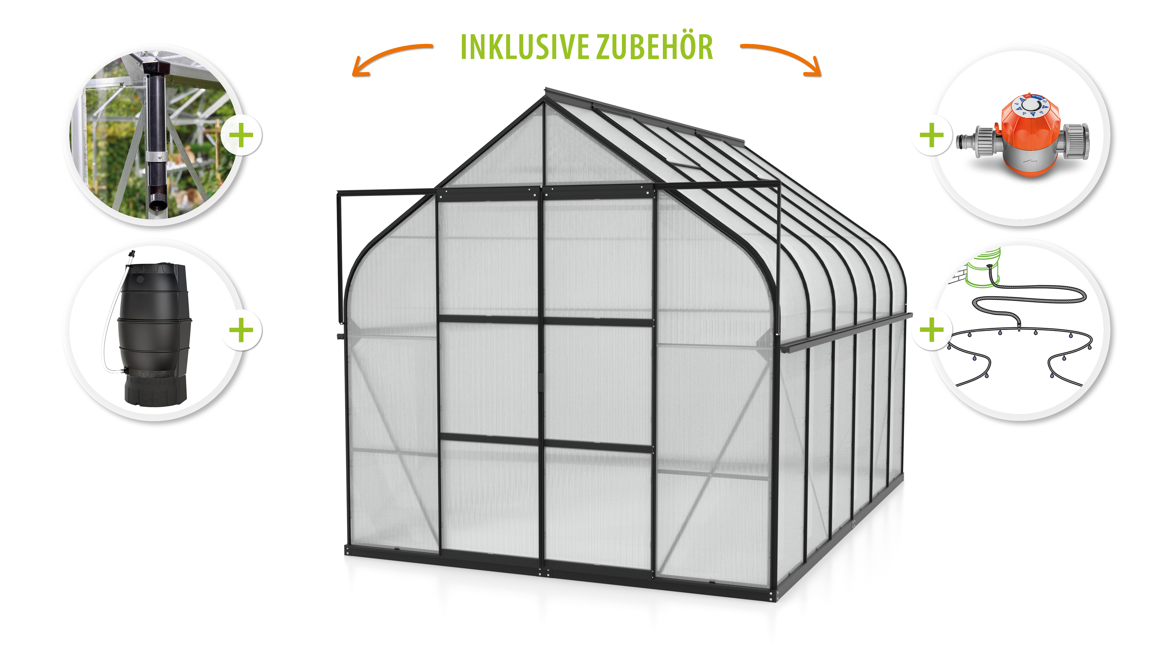 Vitavia Gewächshaus-Set Dione 9900 HKP 4 mm schwarz 254 x 378 cm 