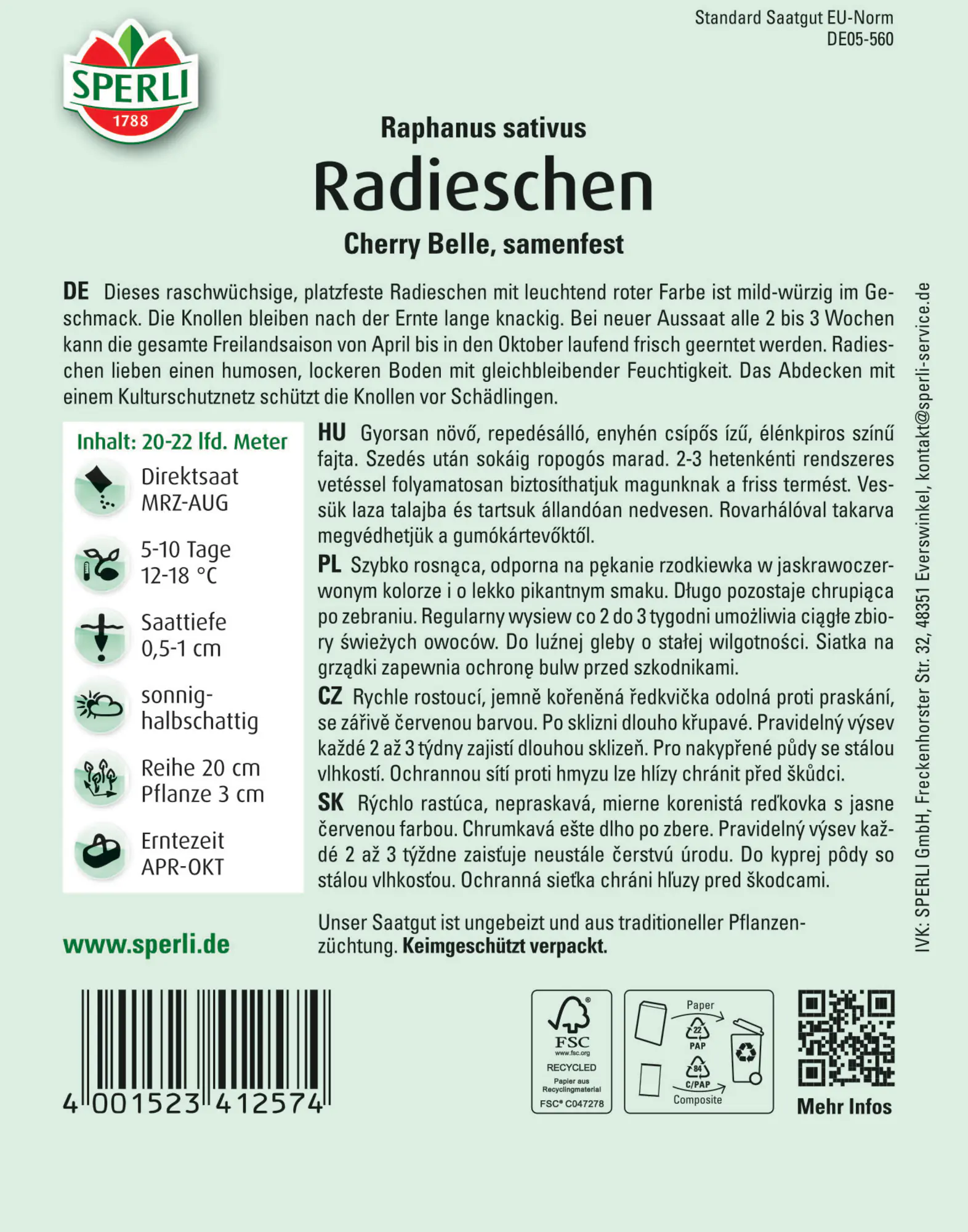 Sperli Radieschen Cherry Belle