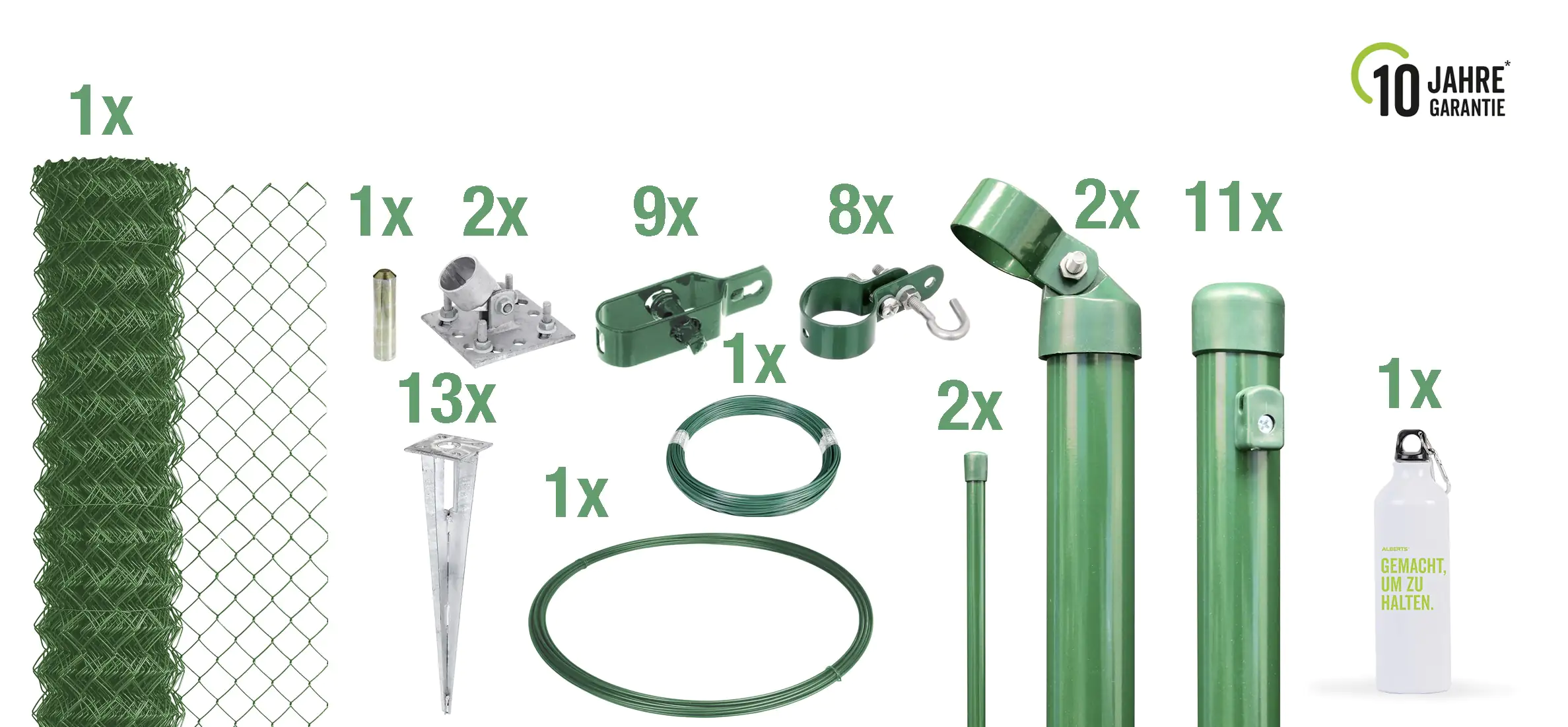 Alberts Komplettset Maschendrahtzaun 25 m 200 cm grün Einschlag-Bodenhülse
