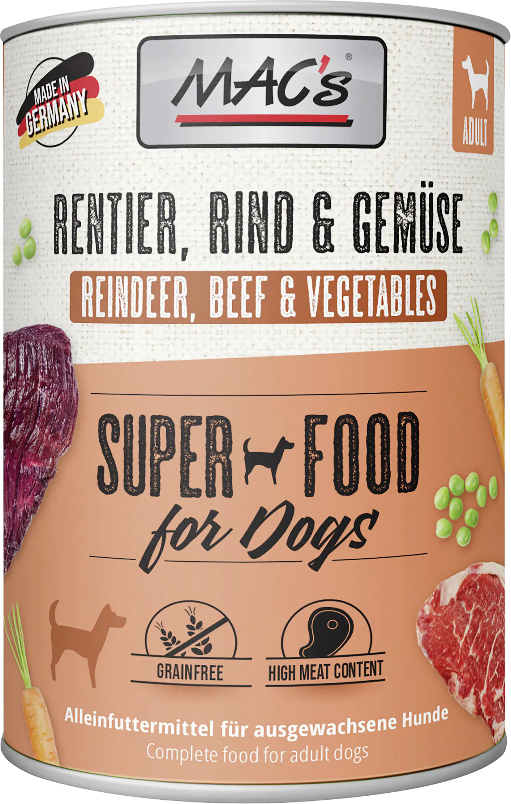 Macs Dog Hundenassfutter Adult getreidefrei 400 g Rentier, Rind & Gemüse