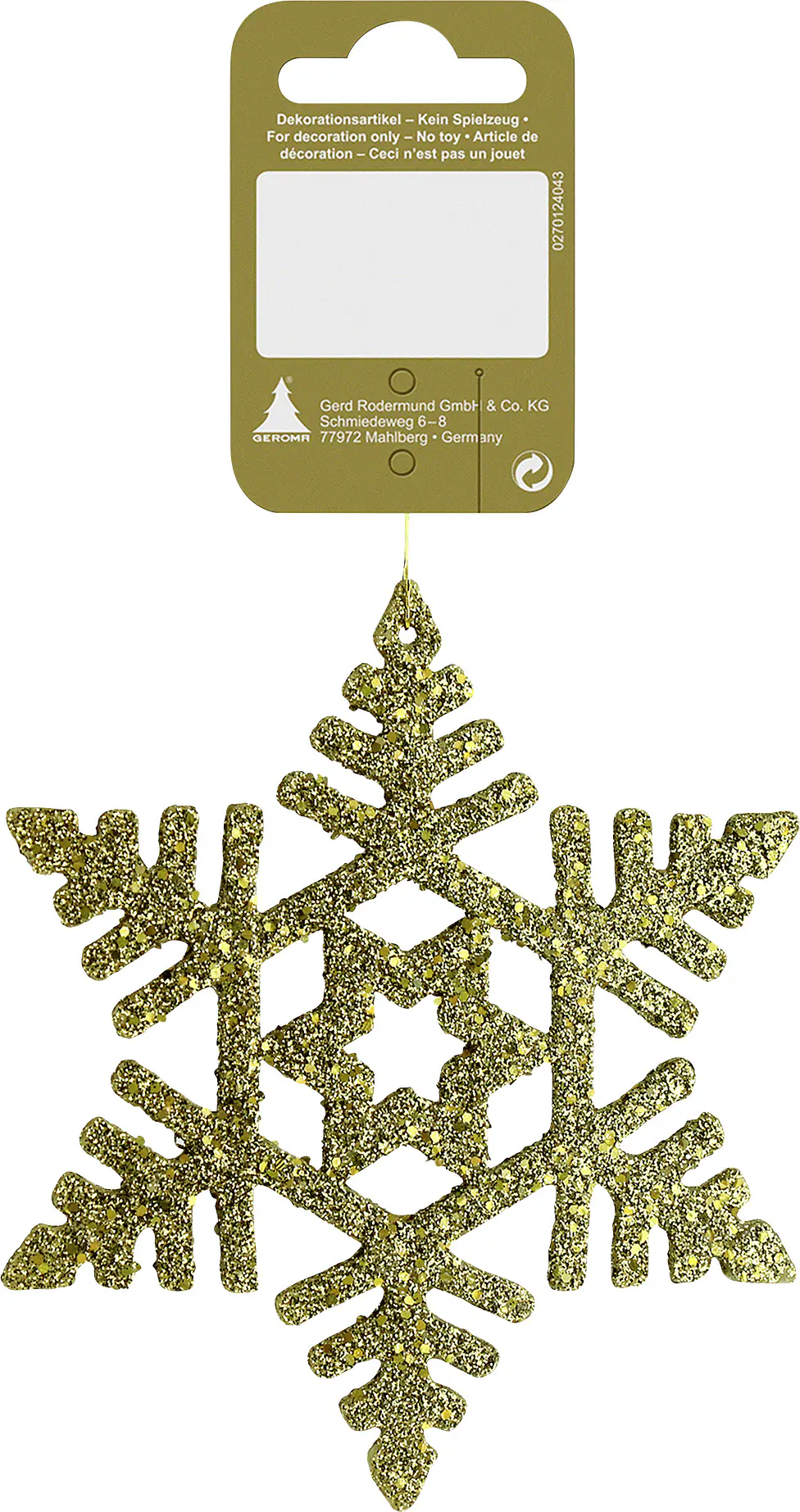 Dekohänger Schneeflocke mit Glitzer Kunststoff 10 cm gold 