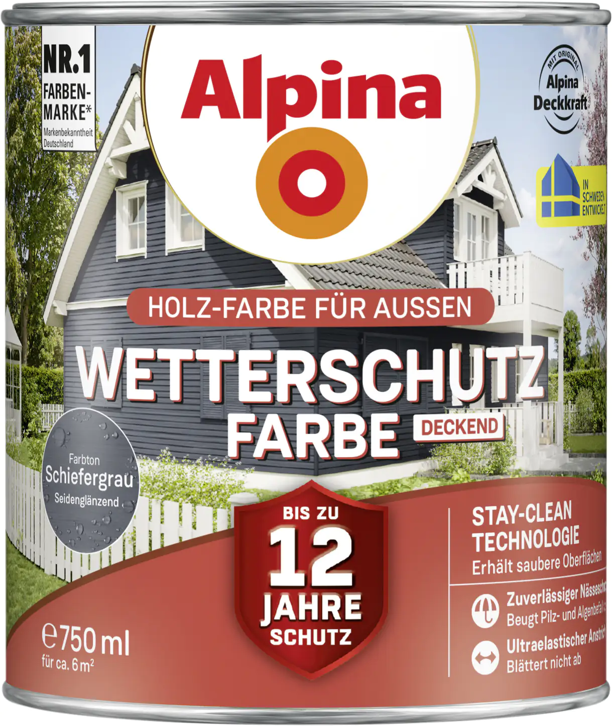 Alpina Wetterschutzfarbe deckend 0,75 L schiefergrau