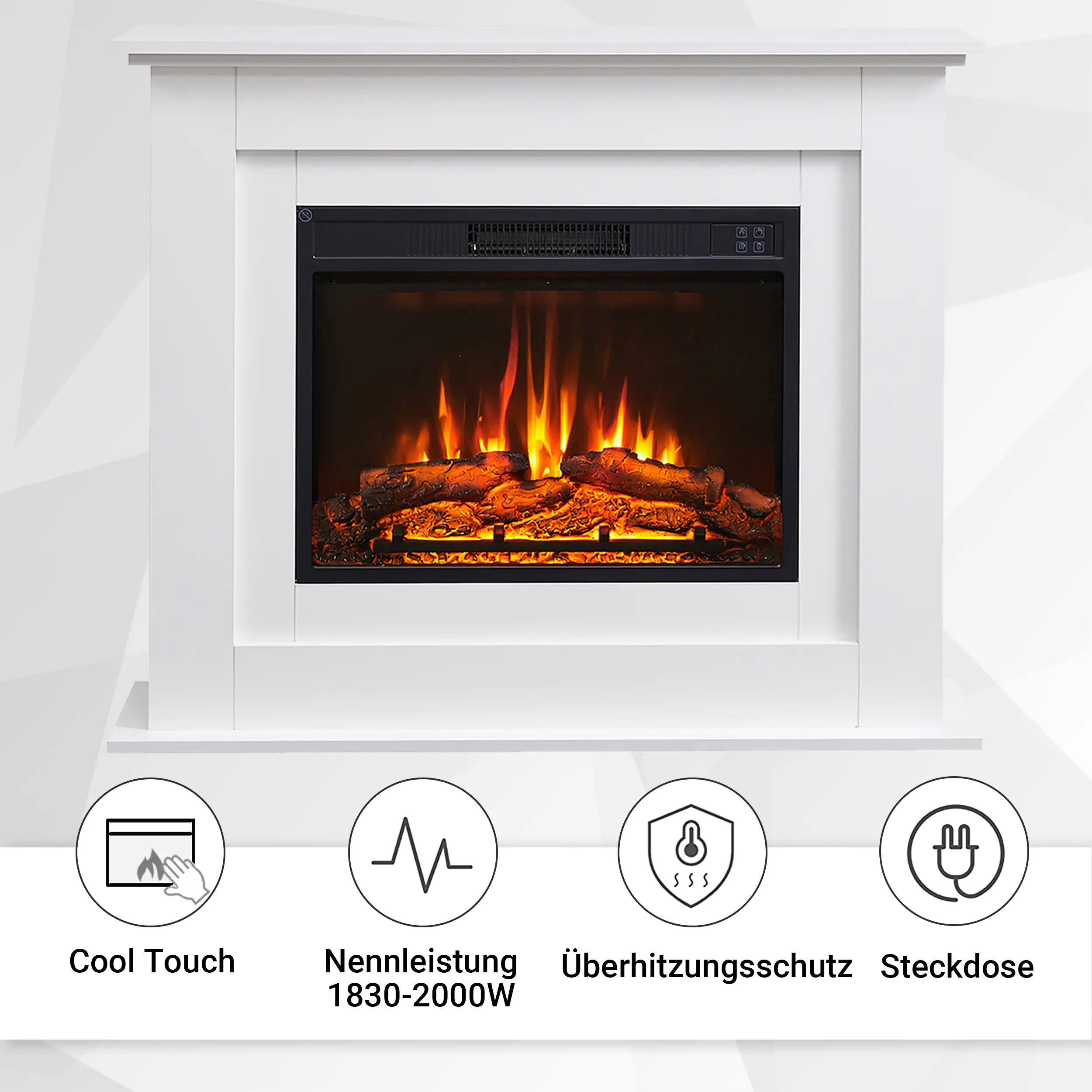 BALDERIA Elektrokamin weiß Finn 1000/2000 Watt 82 x 100 cm