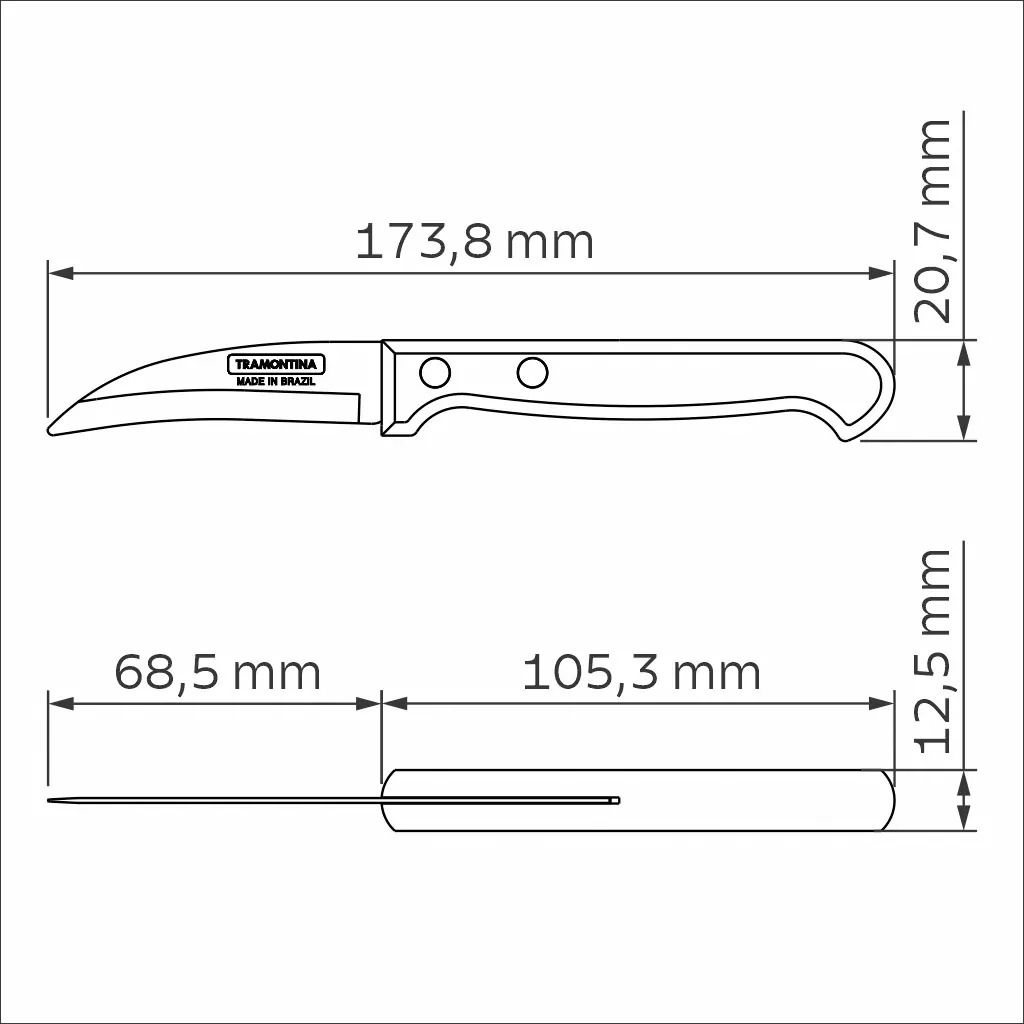 Tramontina Schälmesser 7,5 cm Edelstahl mit Holzgriff