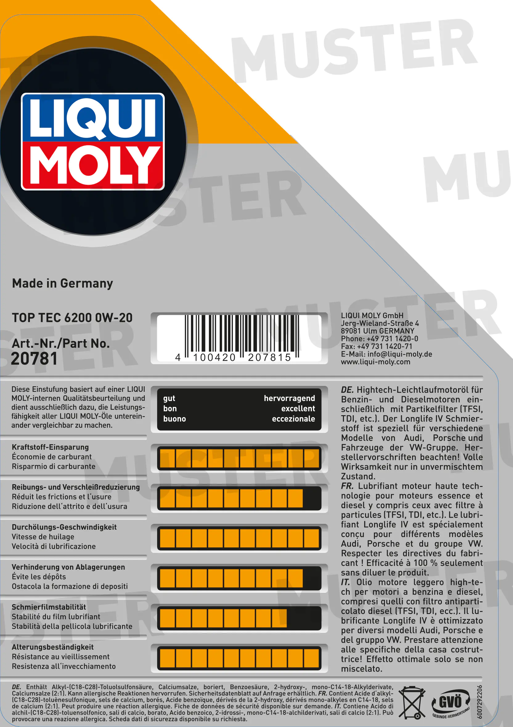 Liqui Moly Motoröl Top Tec 6200 0W-20 5 L Liqui Moly Motoröl Top Tec 6200 0W-20 5 L