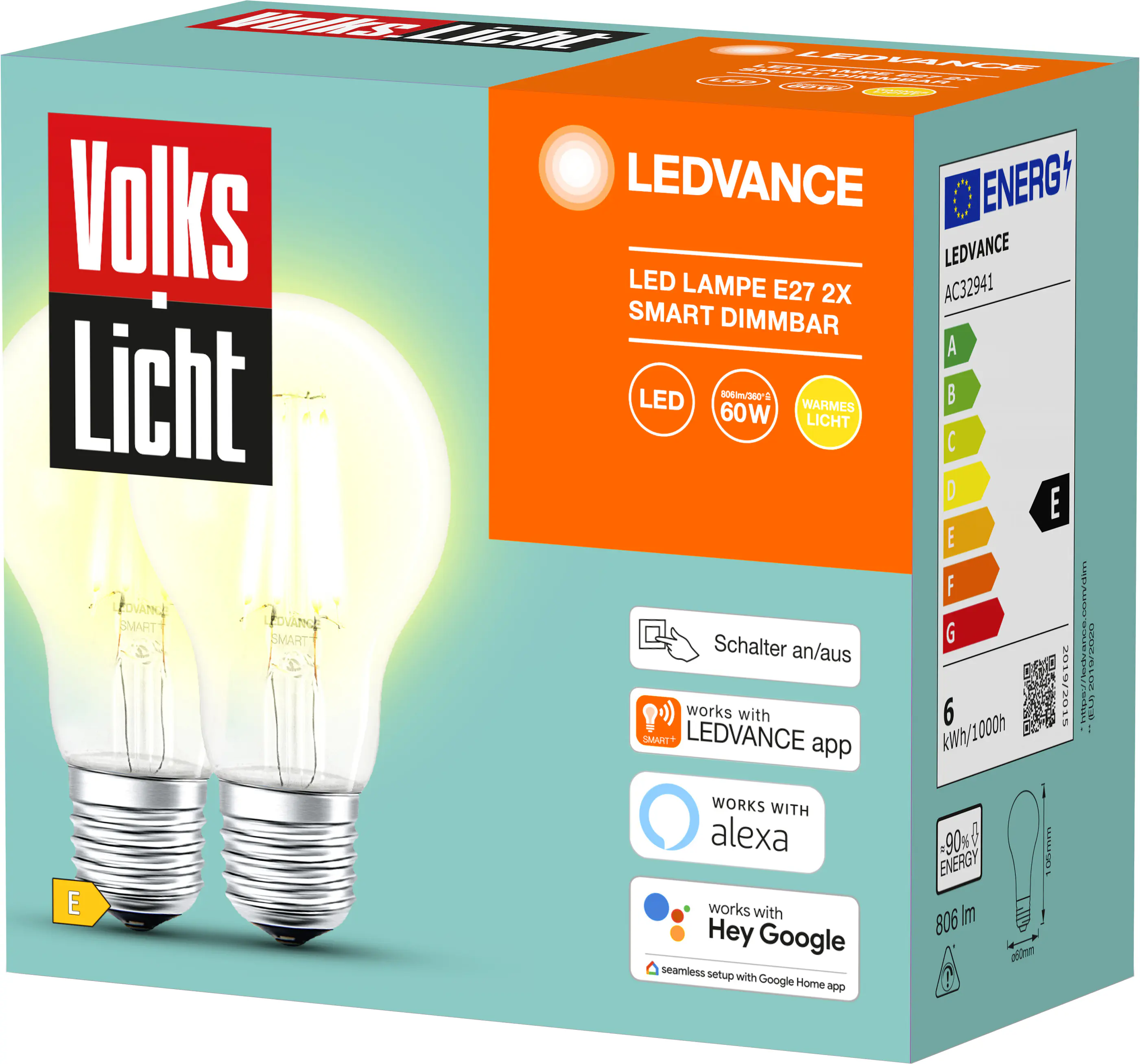 Ledvance Smart+ LED Leuchtmittel E27 Filament 6 W