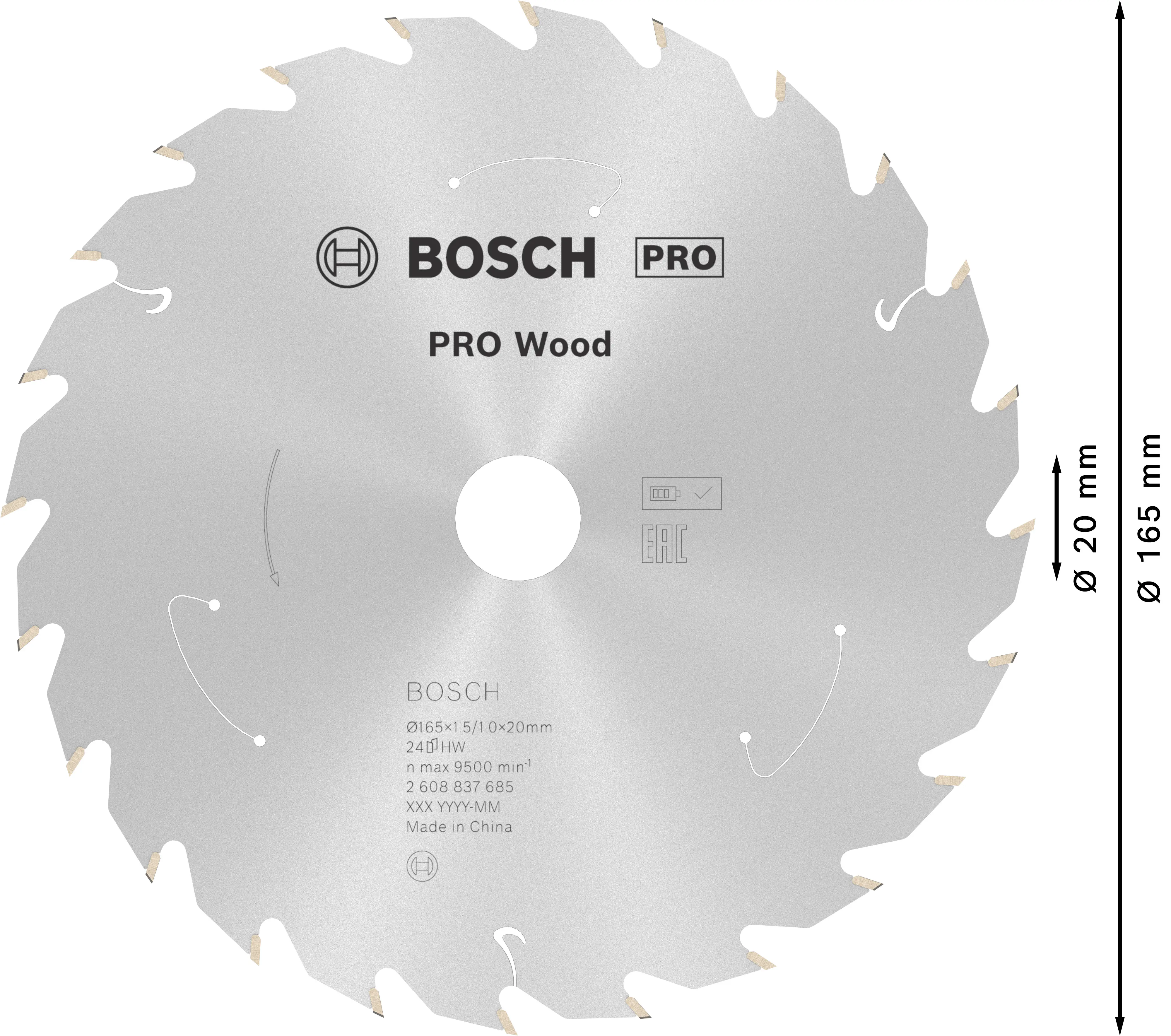 Bosch PRO Wood cordless Kreissägeblatt 165 x 1,5 x 20 mm T24
