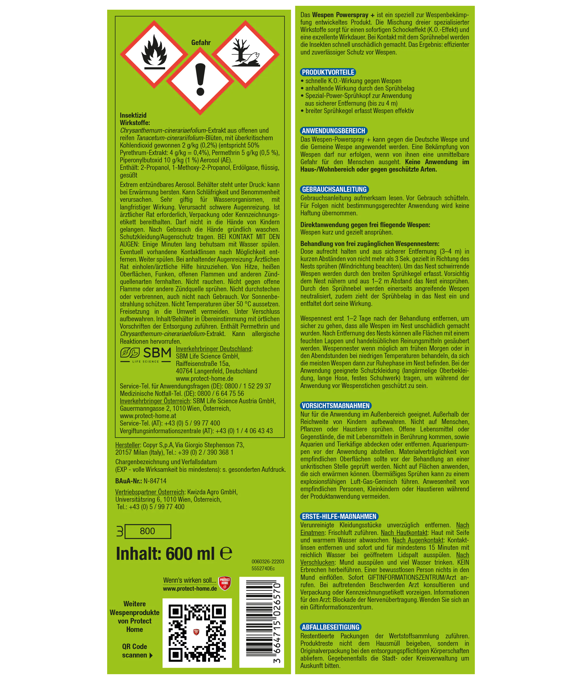 Protect Home FormineX Wespen-Powerspray + 600 ml