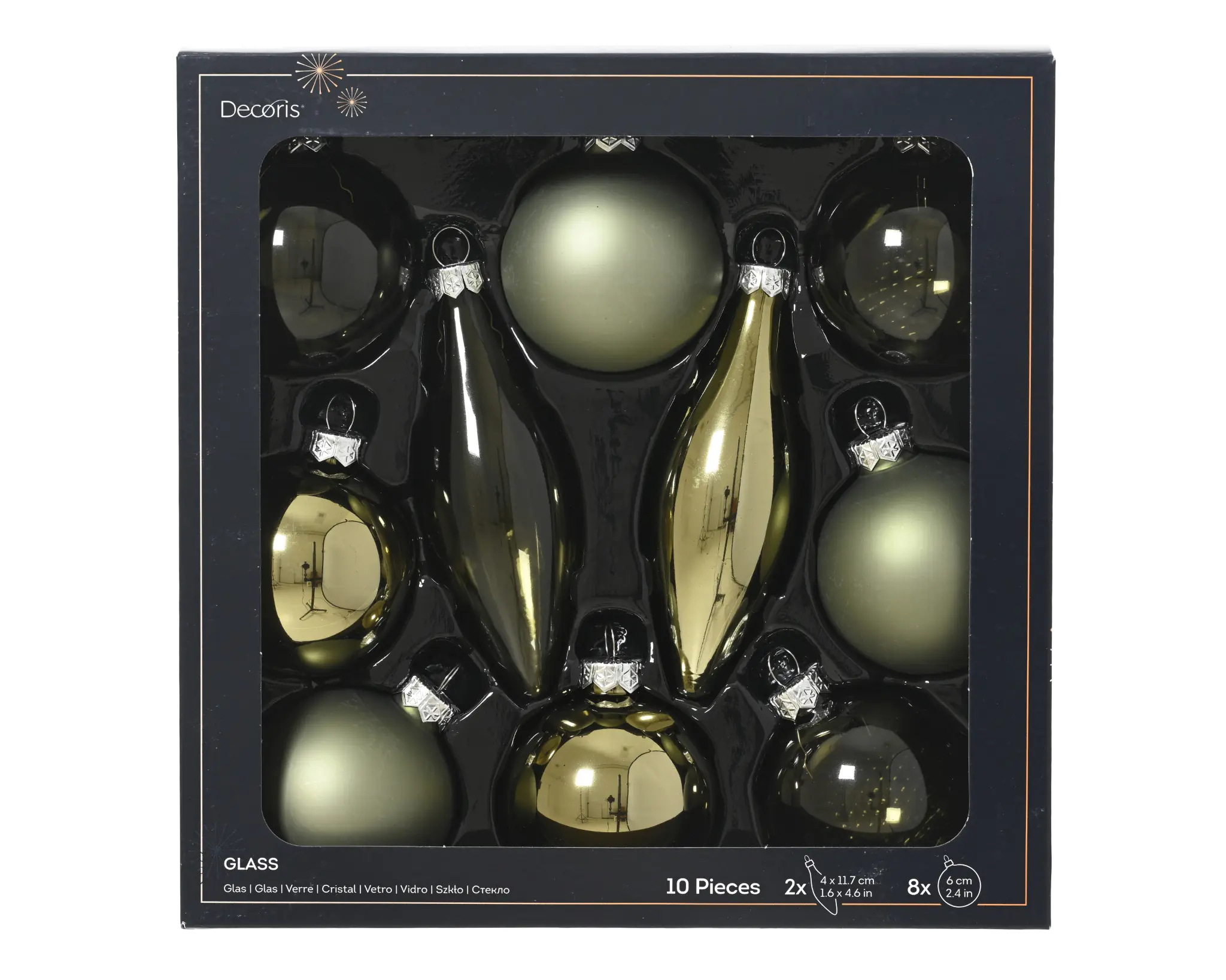 Decoris Weihnachtskugeln mit Tropfen-Ornamente aus Glas Ø 6 cm rosmarin 10 Stück