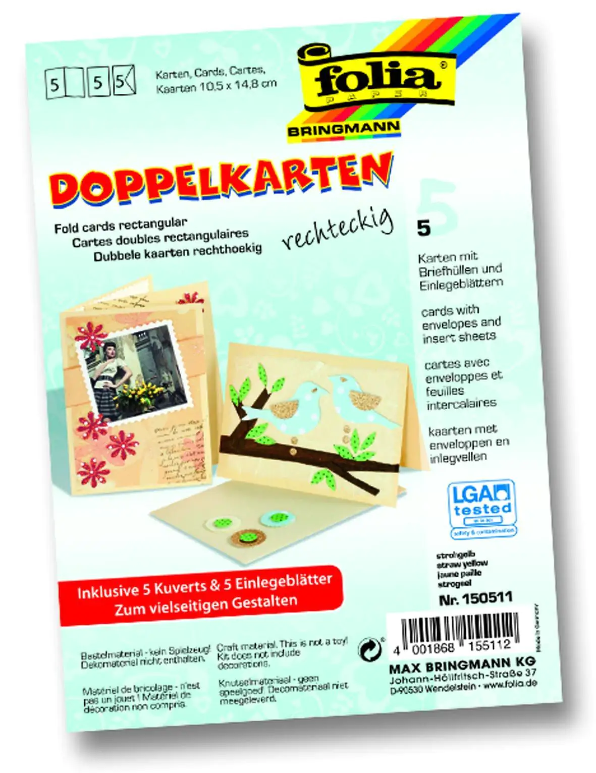 Glorex Doppelkarten 10,5 x 15 cm strohgelb, 5 Stück