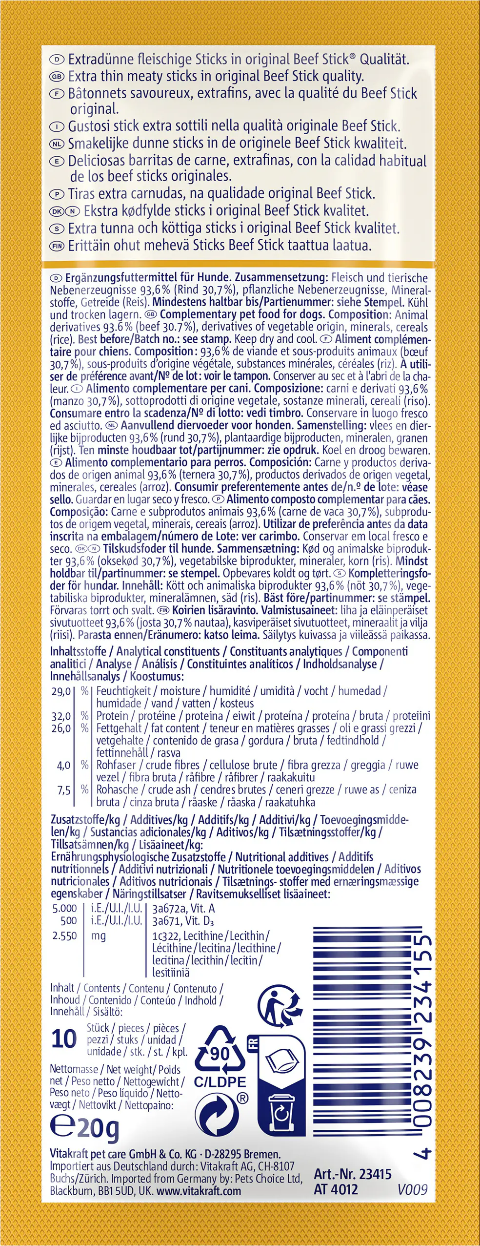 Vitakraft Beef Stick® School Rind 10 Stück / 20 g