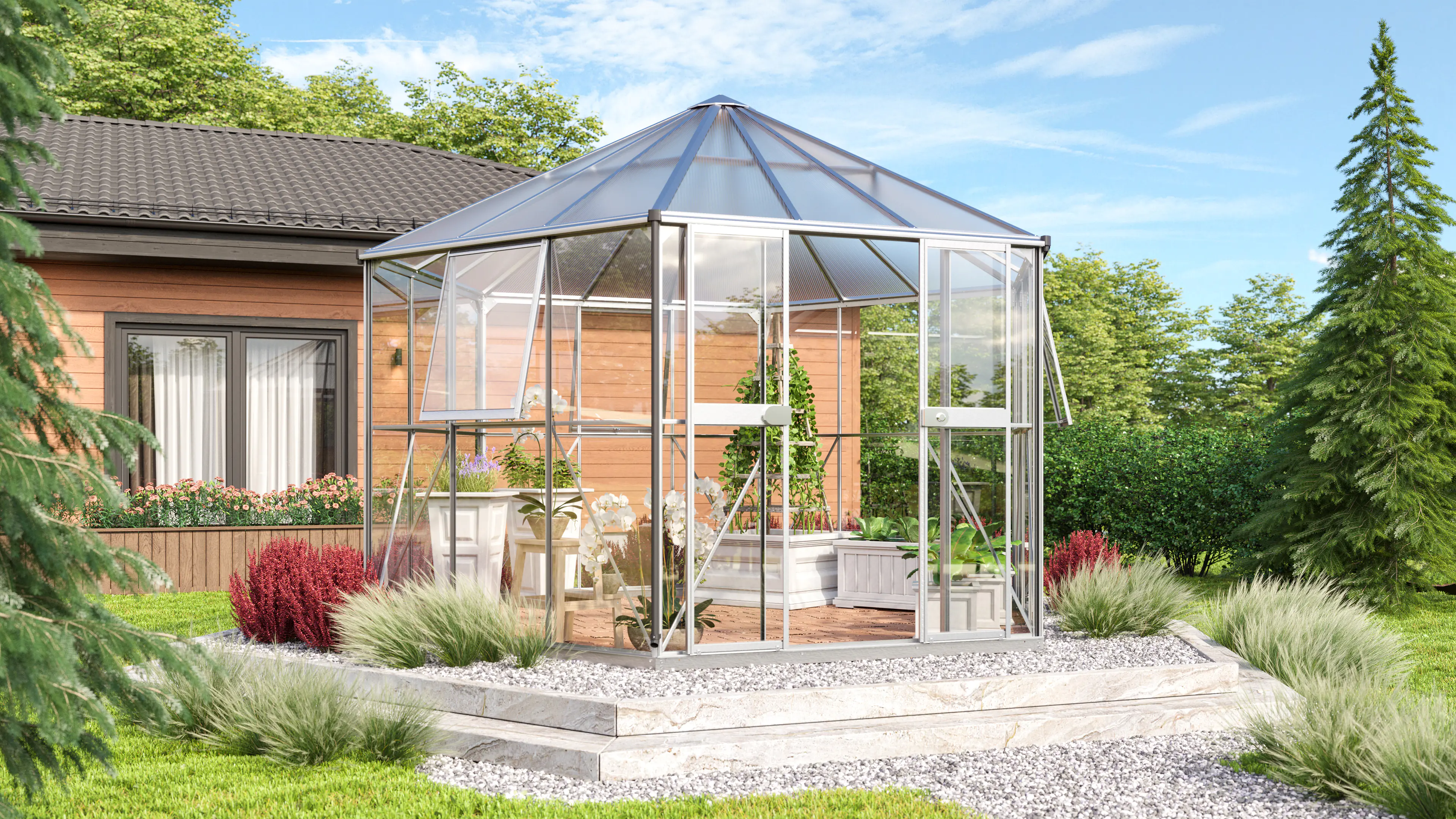 Vitavia Gewächshaus Juno 9000 383 x 331 cm 3 mm Sicherheitsglas Vitavia Gewächshaus Juno 9000 383 x 331 cm 3 mm Sicherheitsglas