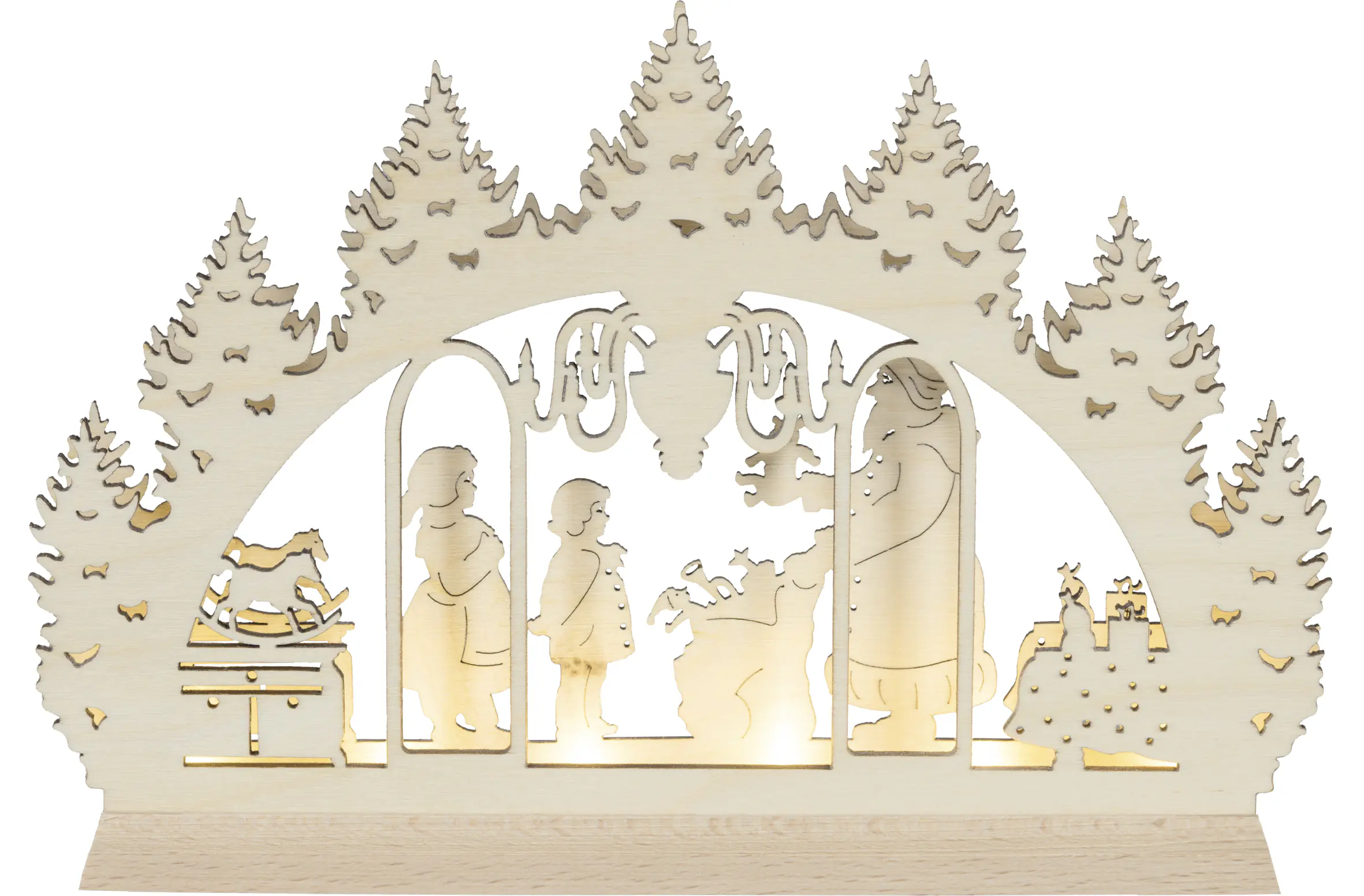 Saico Lichterbogen LED 3D Drei Haselnüsse für Aschenbrödel Holz 52 cm warmweiß natur 