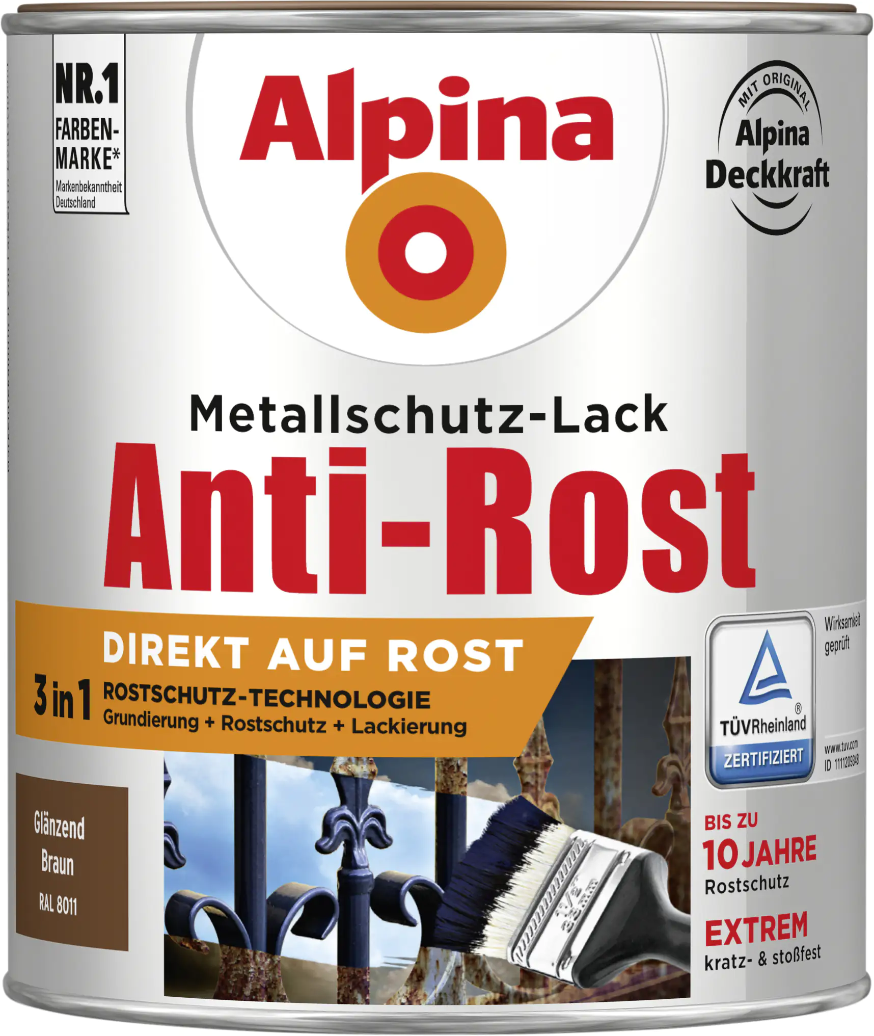 Alpina Metallschutz-Lack Anti-Rost 750 ml braun glänzend Alpina Metallschutz-Lack Anti-Rost 750 ml braun glänzend
