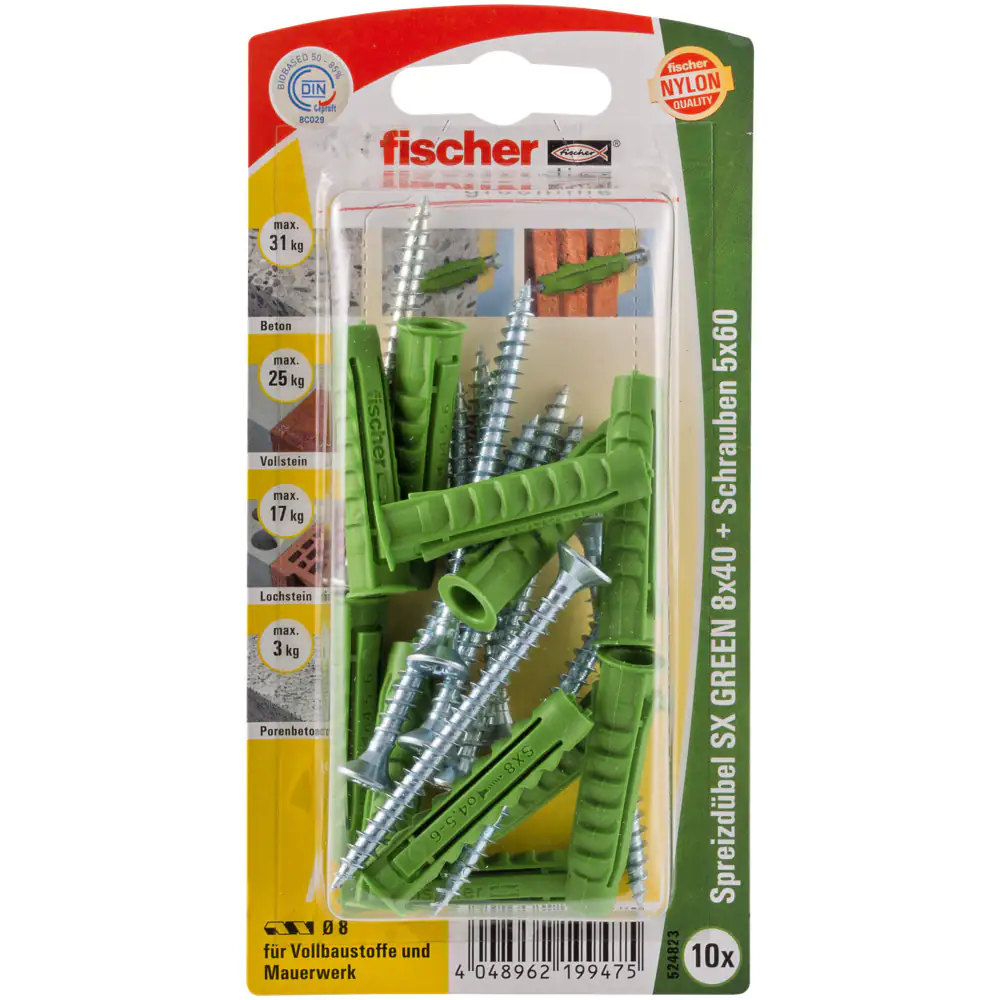Fischer Spreizdübel SX green 8.0 x 40 mm - 10 Stück Fischer Spreizdübel SX green 8.0 x 40 mm - 10 Stück