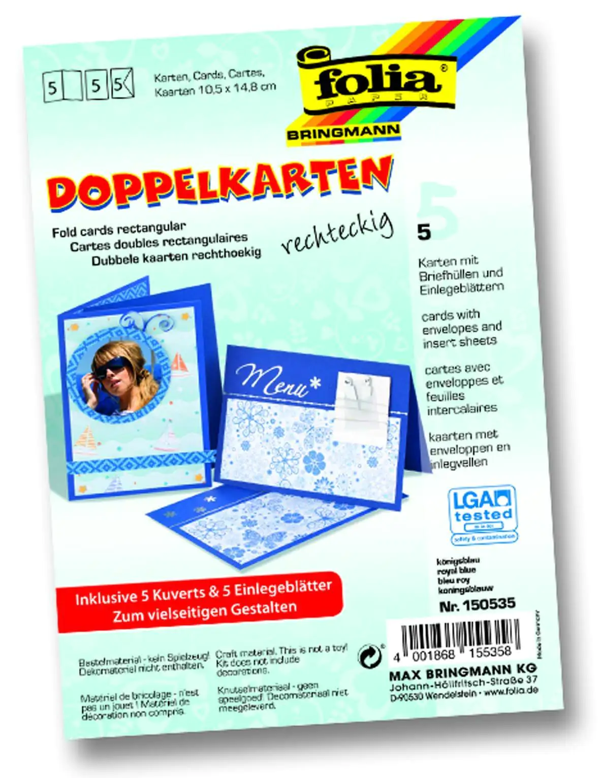 Glorex Doppelkarten 10,5 x 15 cm königsblau, 5 Stück